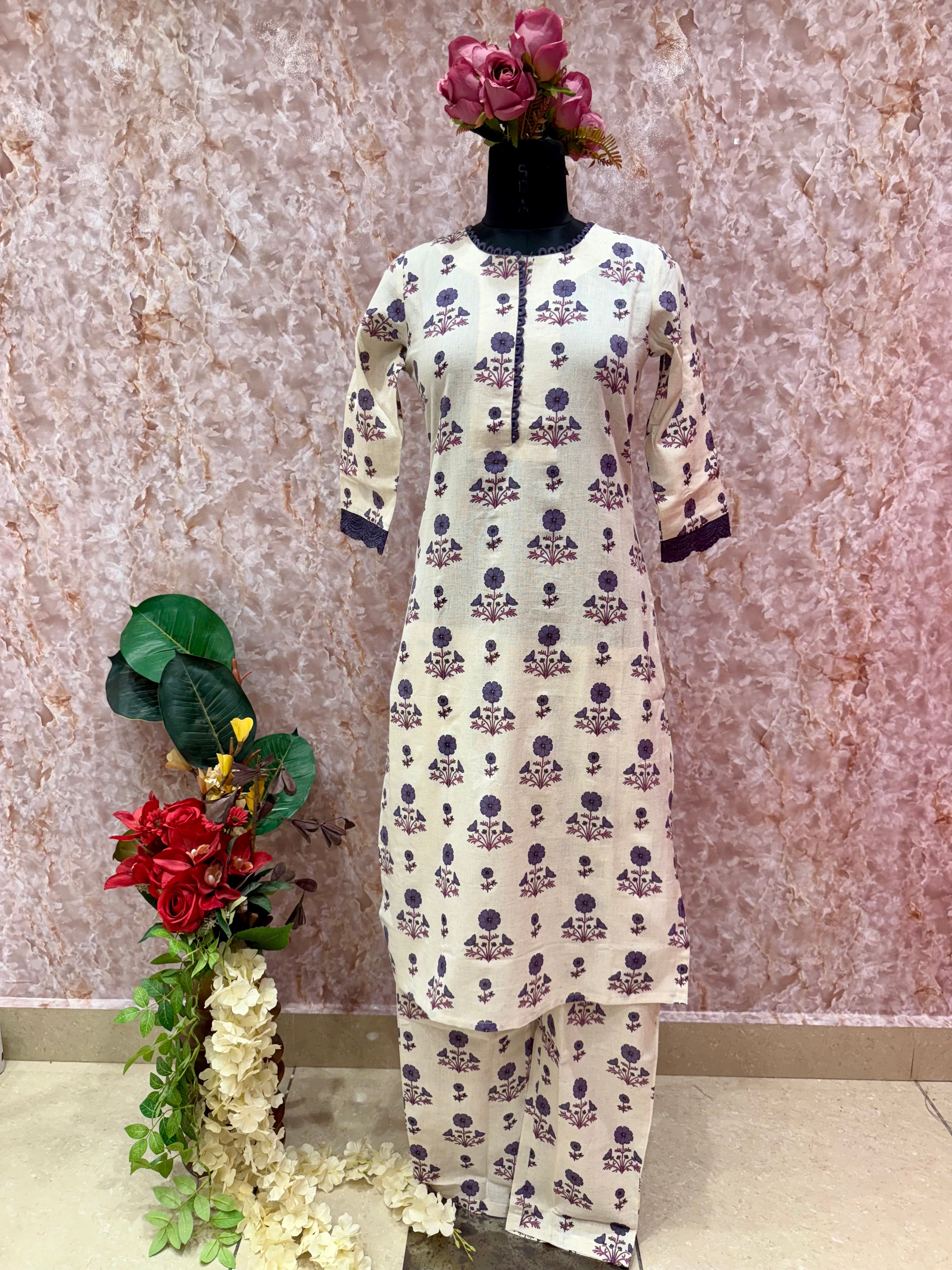 Elegant Bloom: Floral Printed Flex Cotton Kurta Set