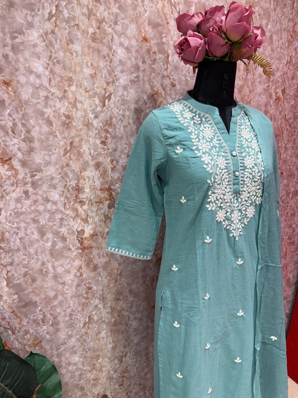 Mint Bloom: Highlight Embroidered Cotton Suit Set