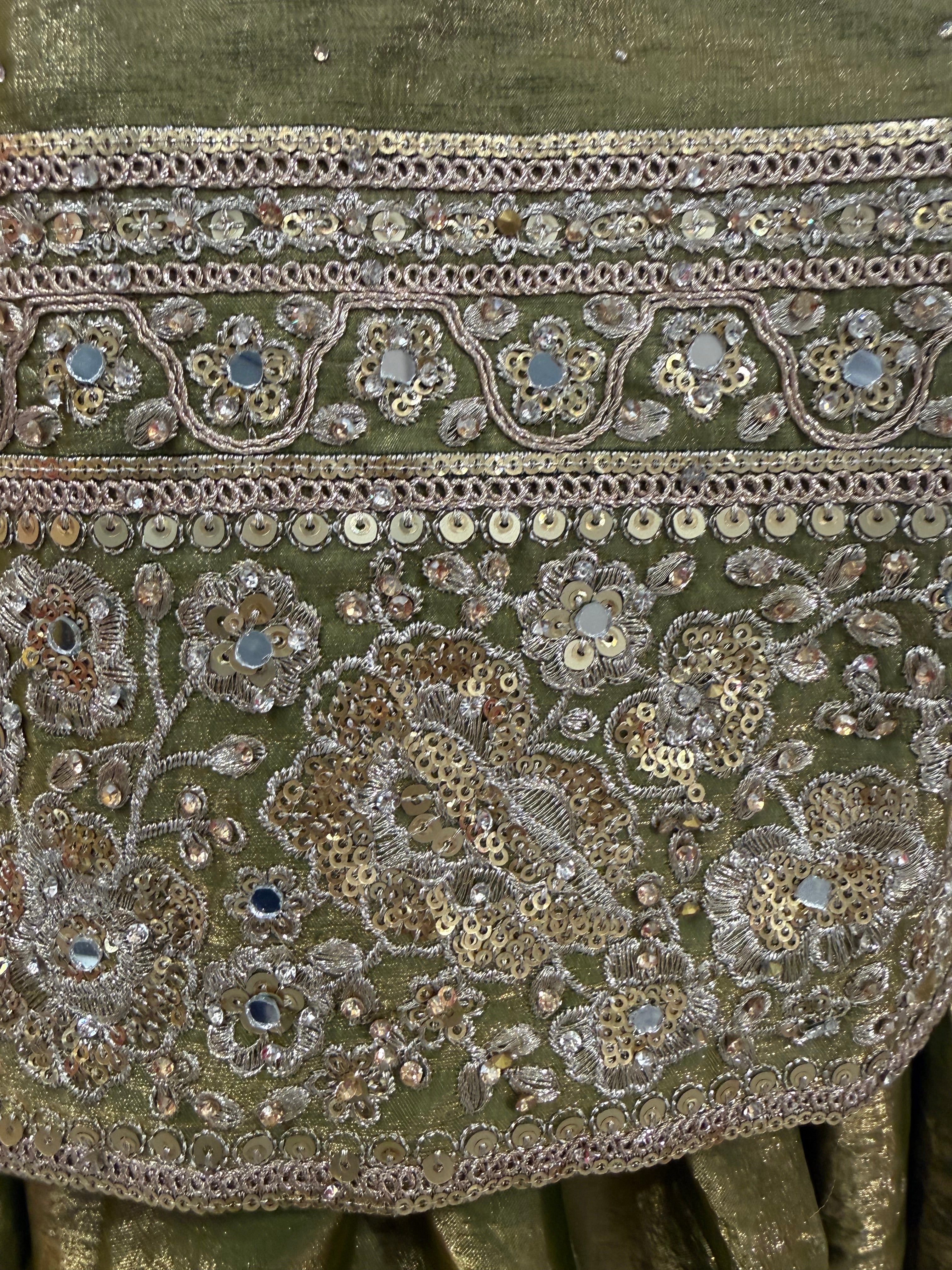 Luxurious Mehendi Green True Tone Silk Patiala Suit