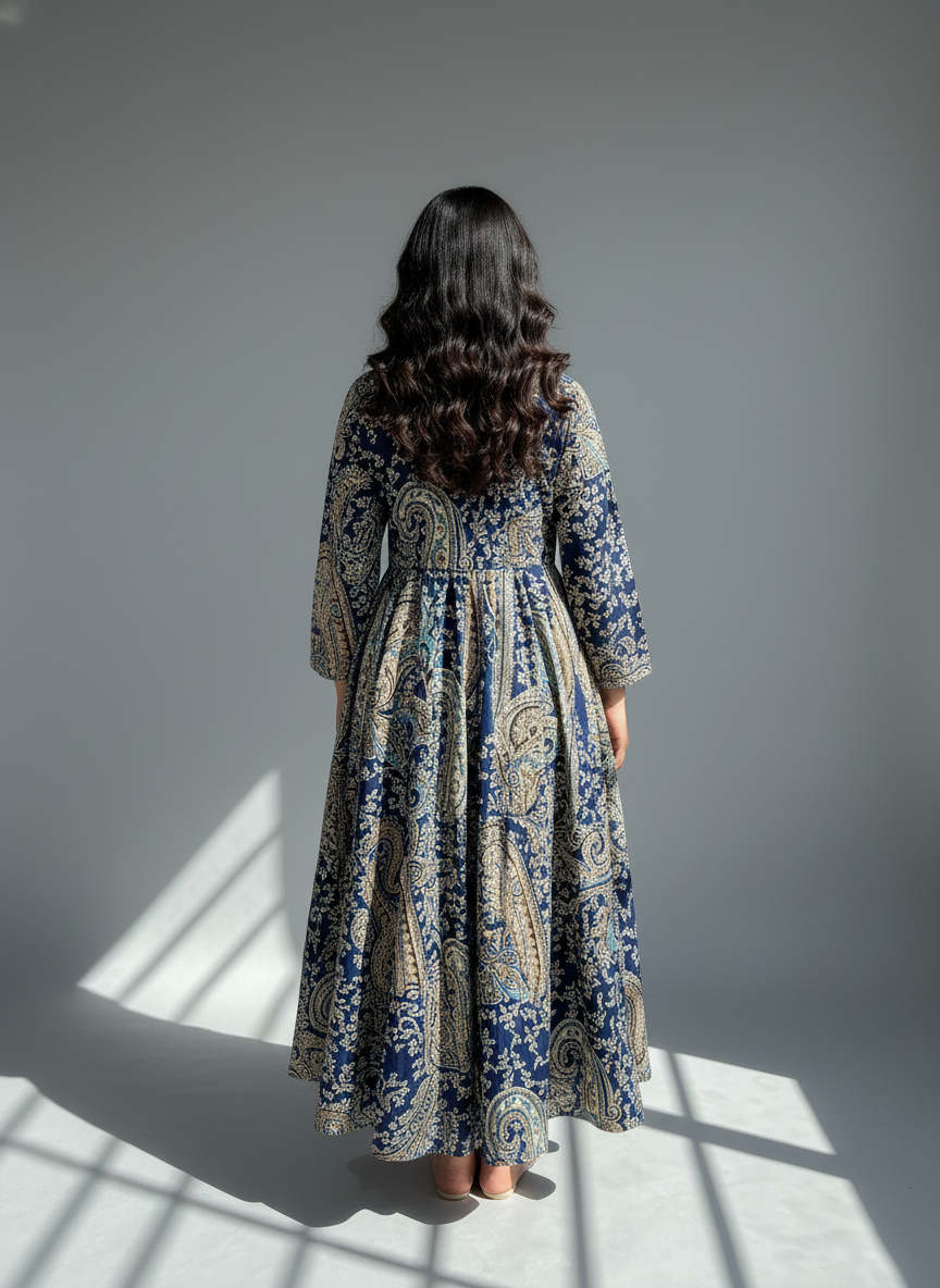 Navy Blue Paisley Cotton Anarkali Suit Set for Women – Printed Daily Wear Kurta