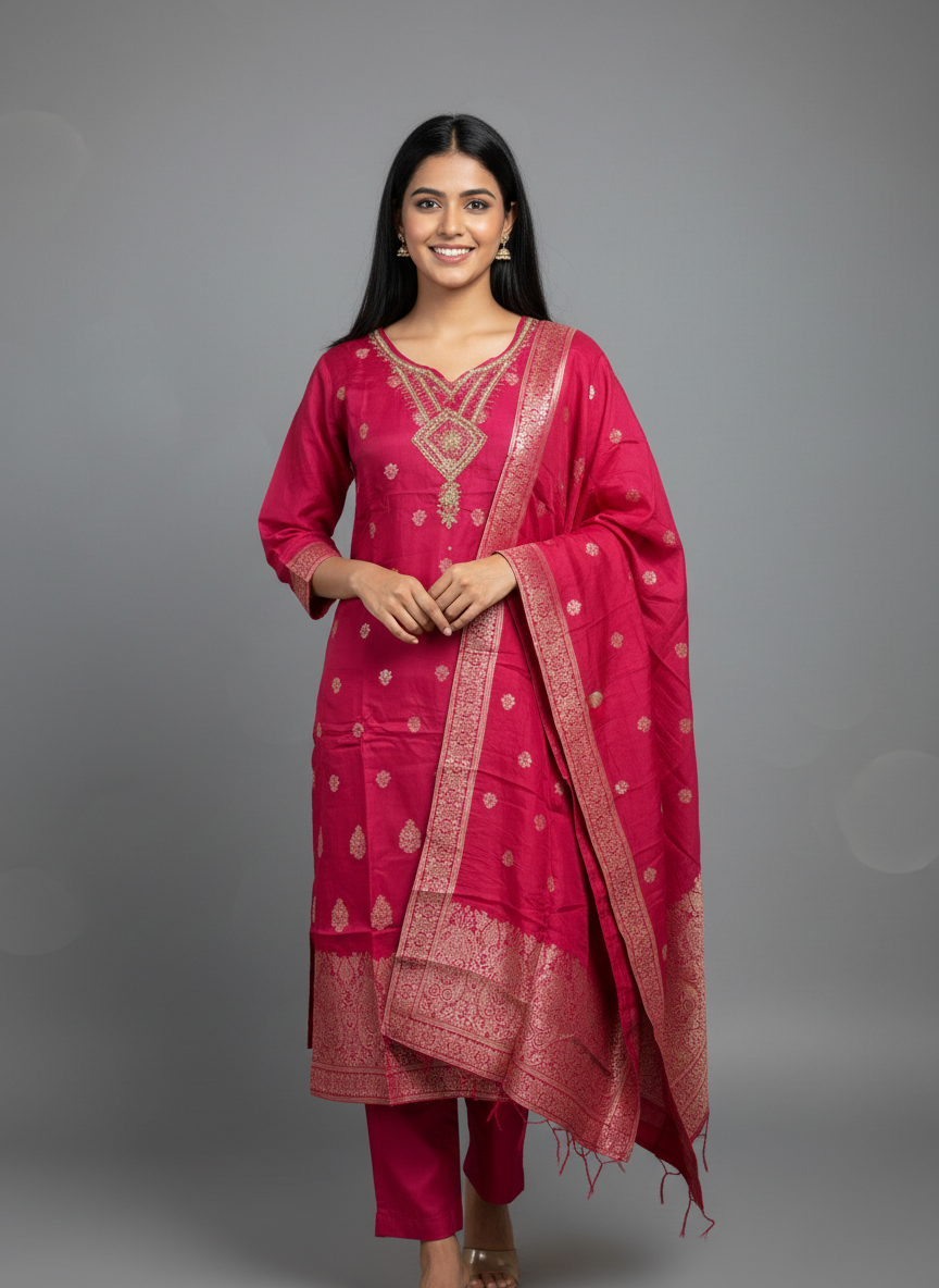 Majestic Rani Silk Banarasi-Style Suit Set