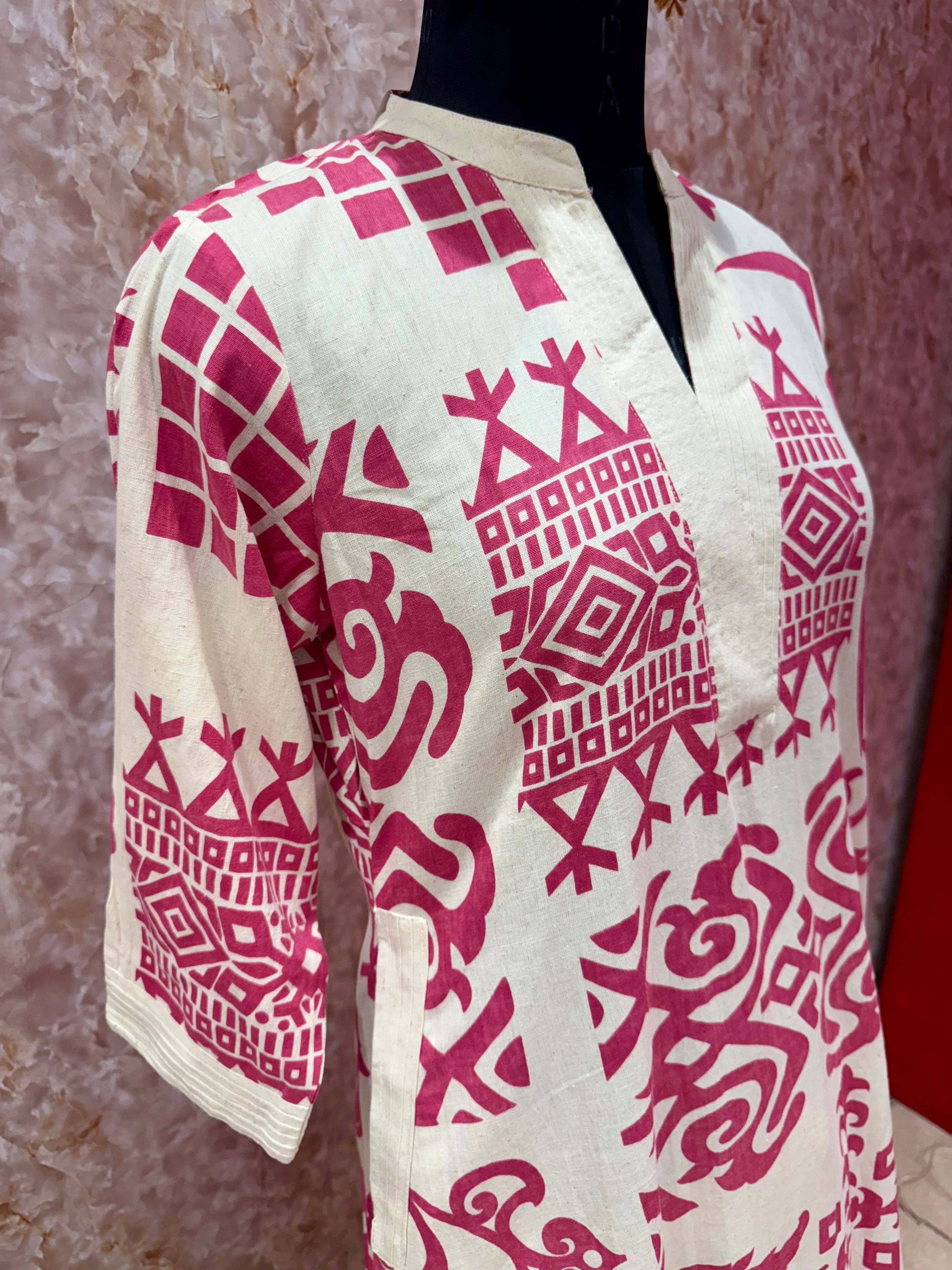 Chic Tribal Vibes: Rani Pink Print on Flex Cotton Kurta Set