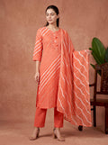 Peach Leheriya Print Premium Cotton Kurta Set