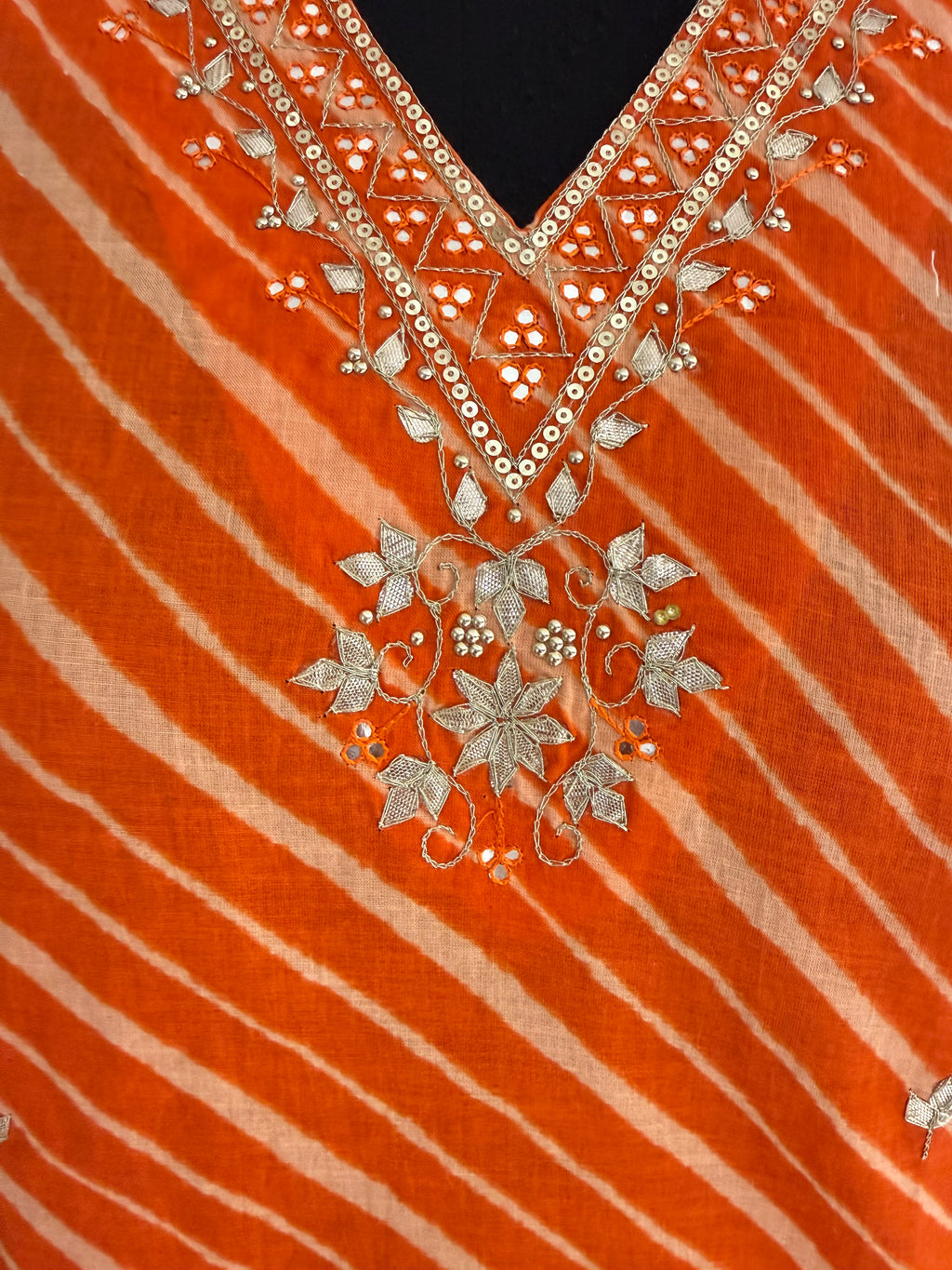 Orange Leheriya Print Cotton Kurta Set for Women – Straight Suit with Bandhani Dupatta