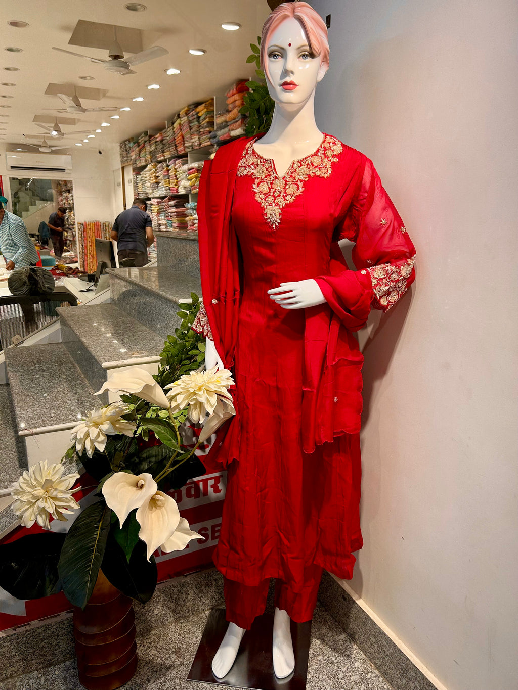 Maroon Pure Suit With Zardosi Work