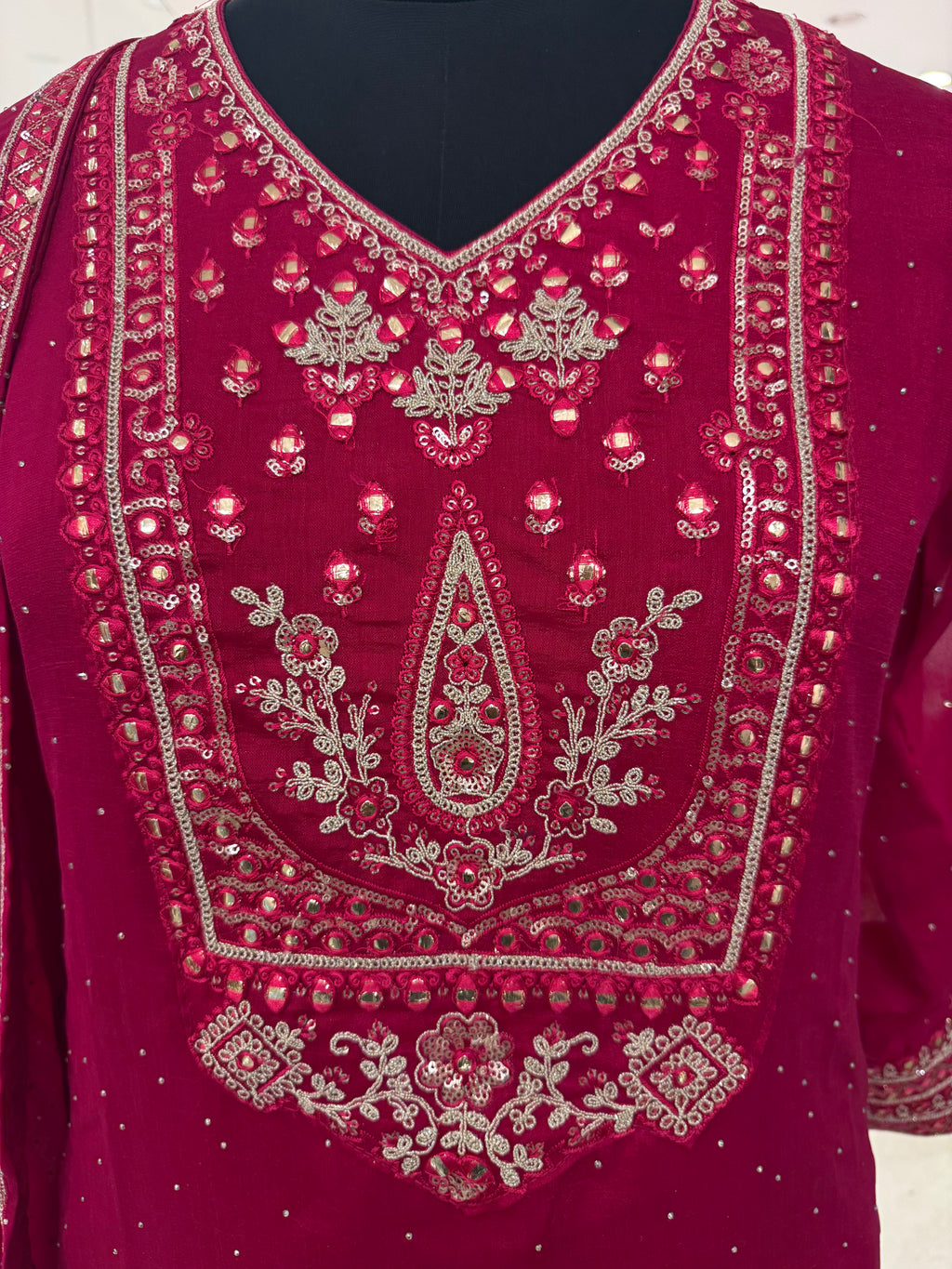 Magenta Embroidered Kurta with Patiala and Dupatta Set