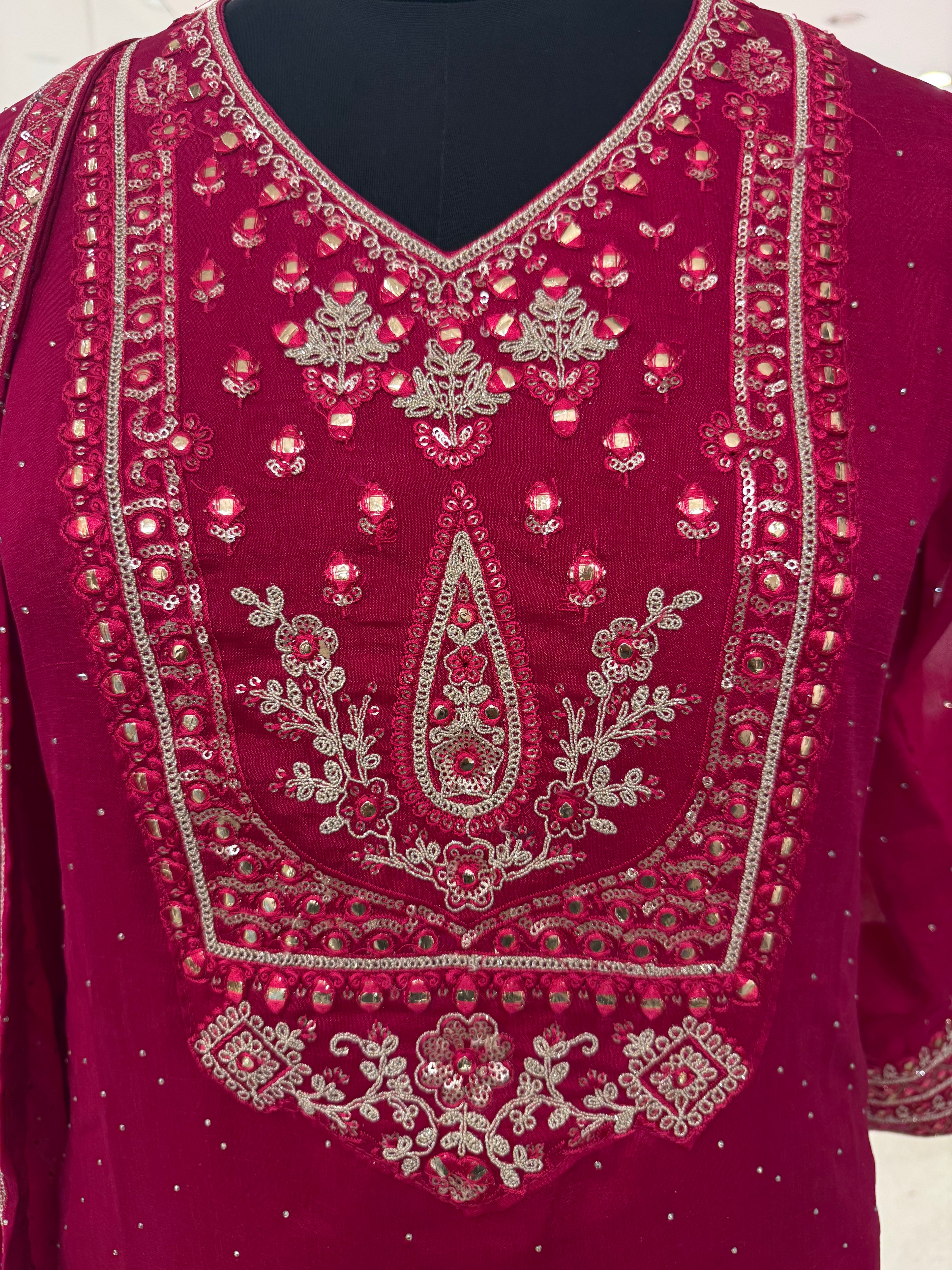 Magenta Embroidered Kurta with Patiala and Dupatta Set