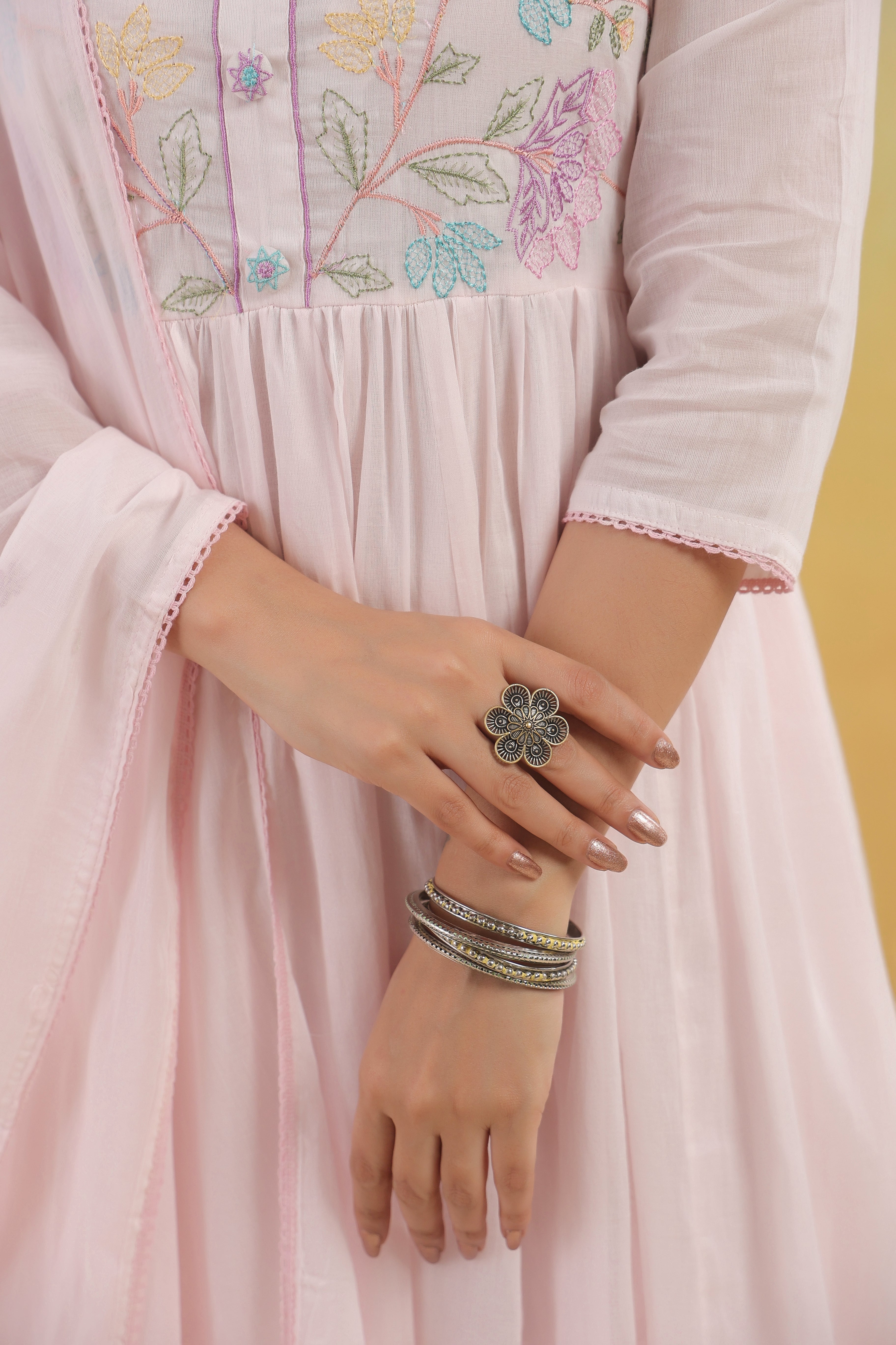 Anarkali Pastel Pink Mul  Cotton Suit