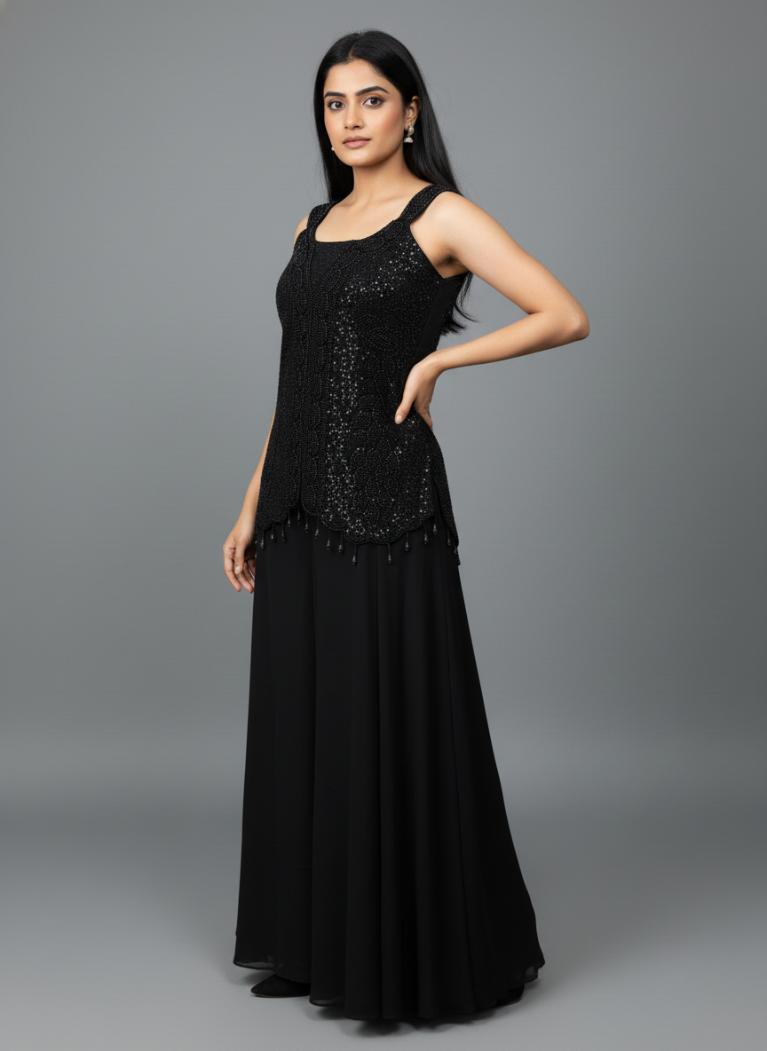 The Blackout Glam Set: Sequin Tunic & Flowy Georgette Palazzo