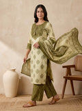 Olive Green Block Print Premium Cotton Kurta Palazzo Set