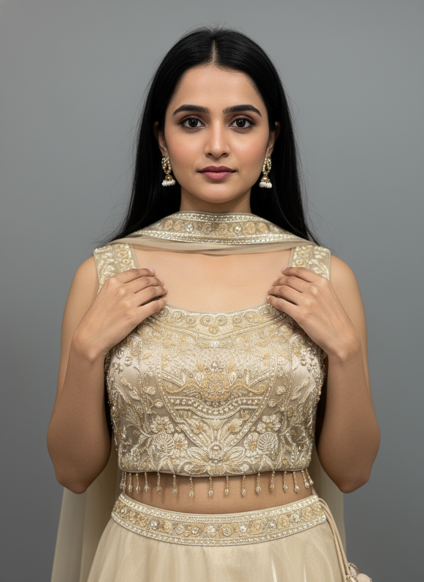 Elegant Metallic Rim Jhim Skirt Set for Reception/Cocktail