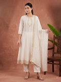 Ivory Zari Embroidered Silk Anarkali Kurta Set