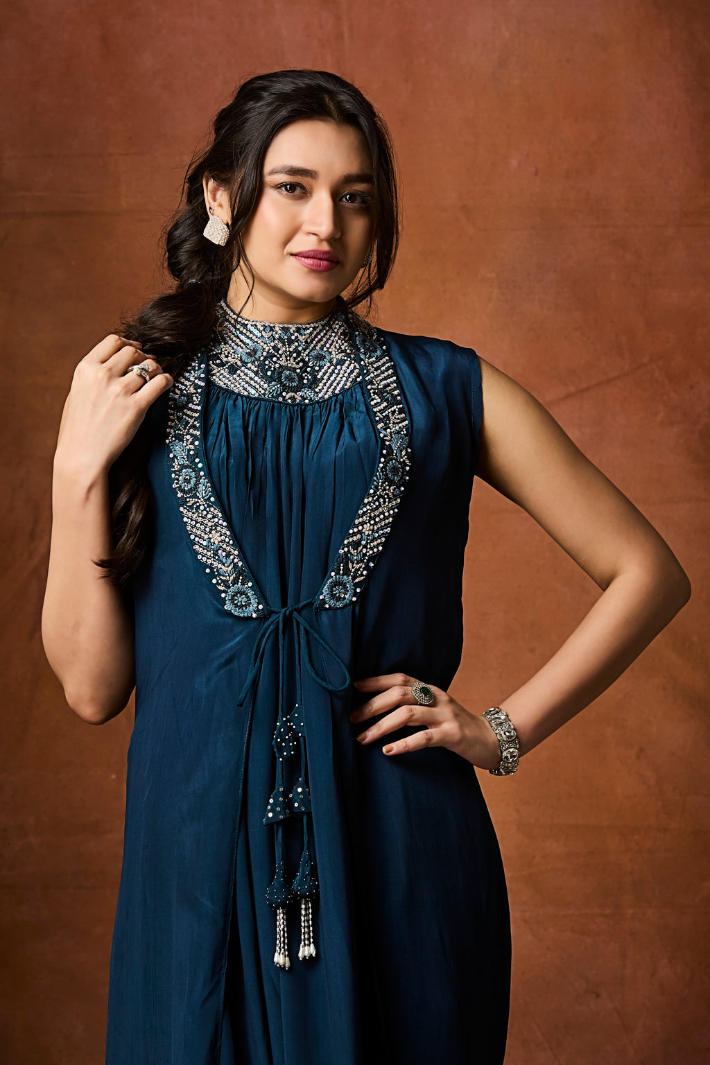 Modern Moroccan-Inspired Jumpsuit with Beaded Collar