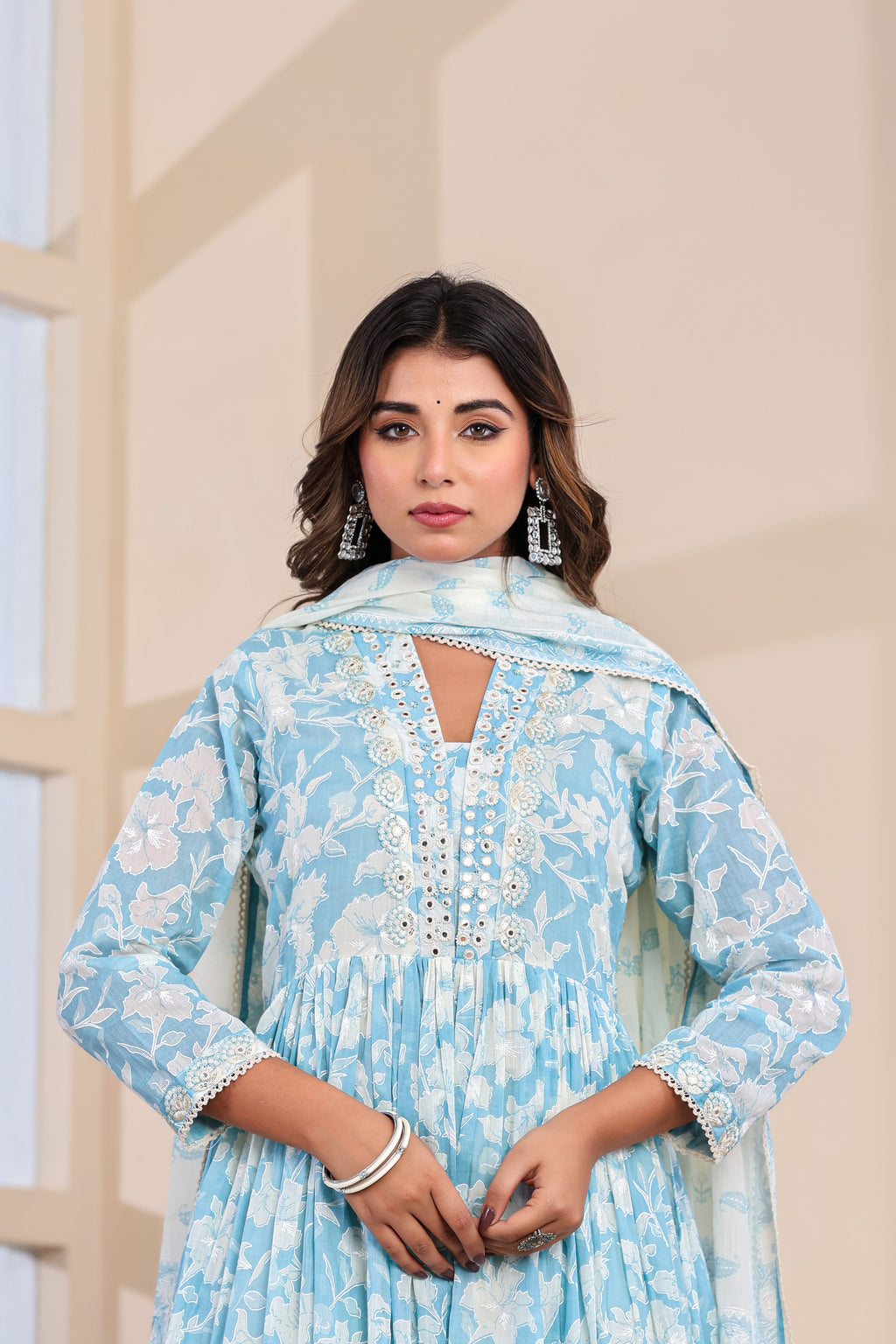 Anarkali Sky Blue Pure Cotton Suit