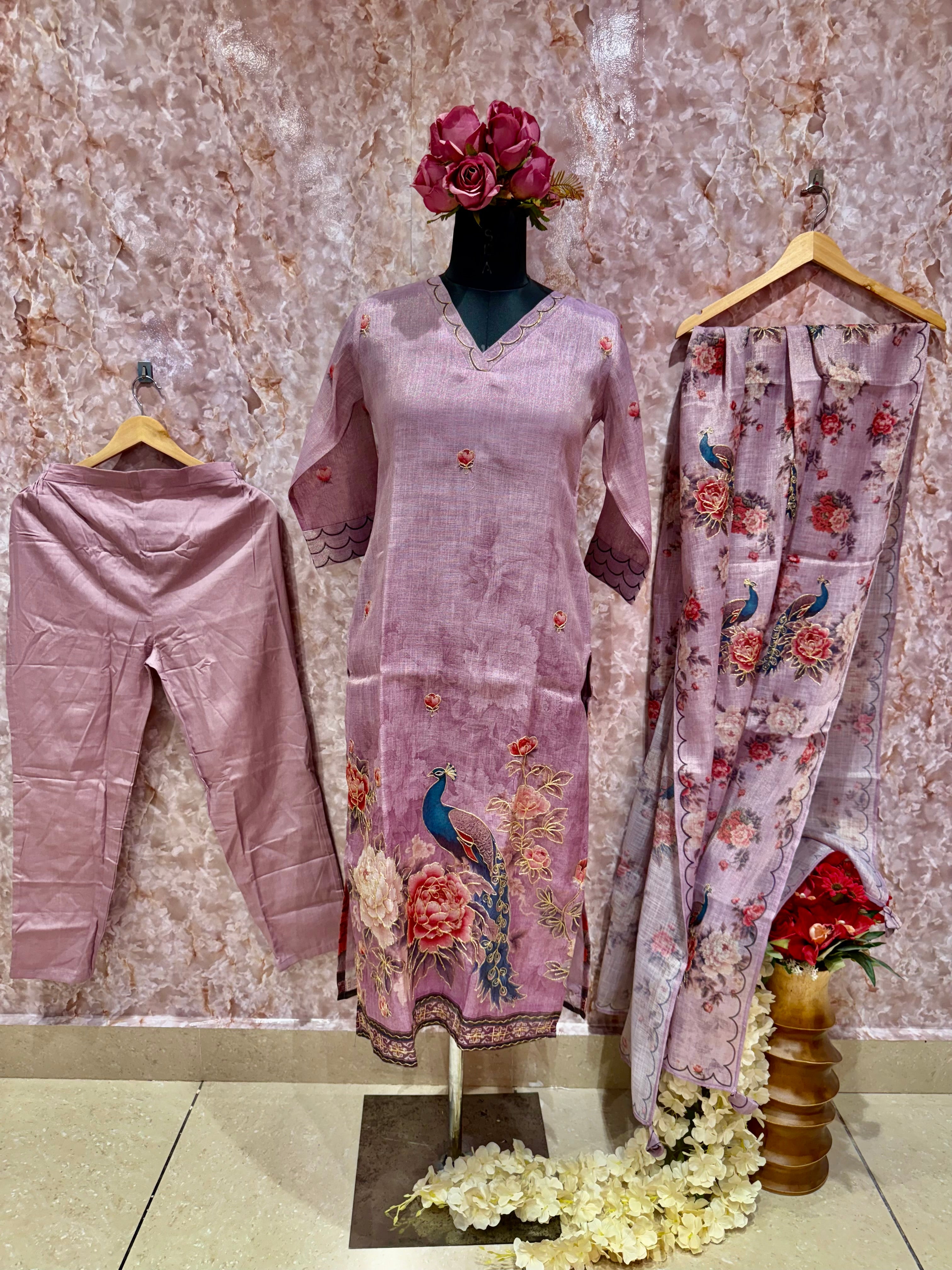 Pure Chanderi Purple Suit