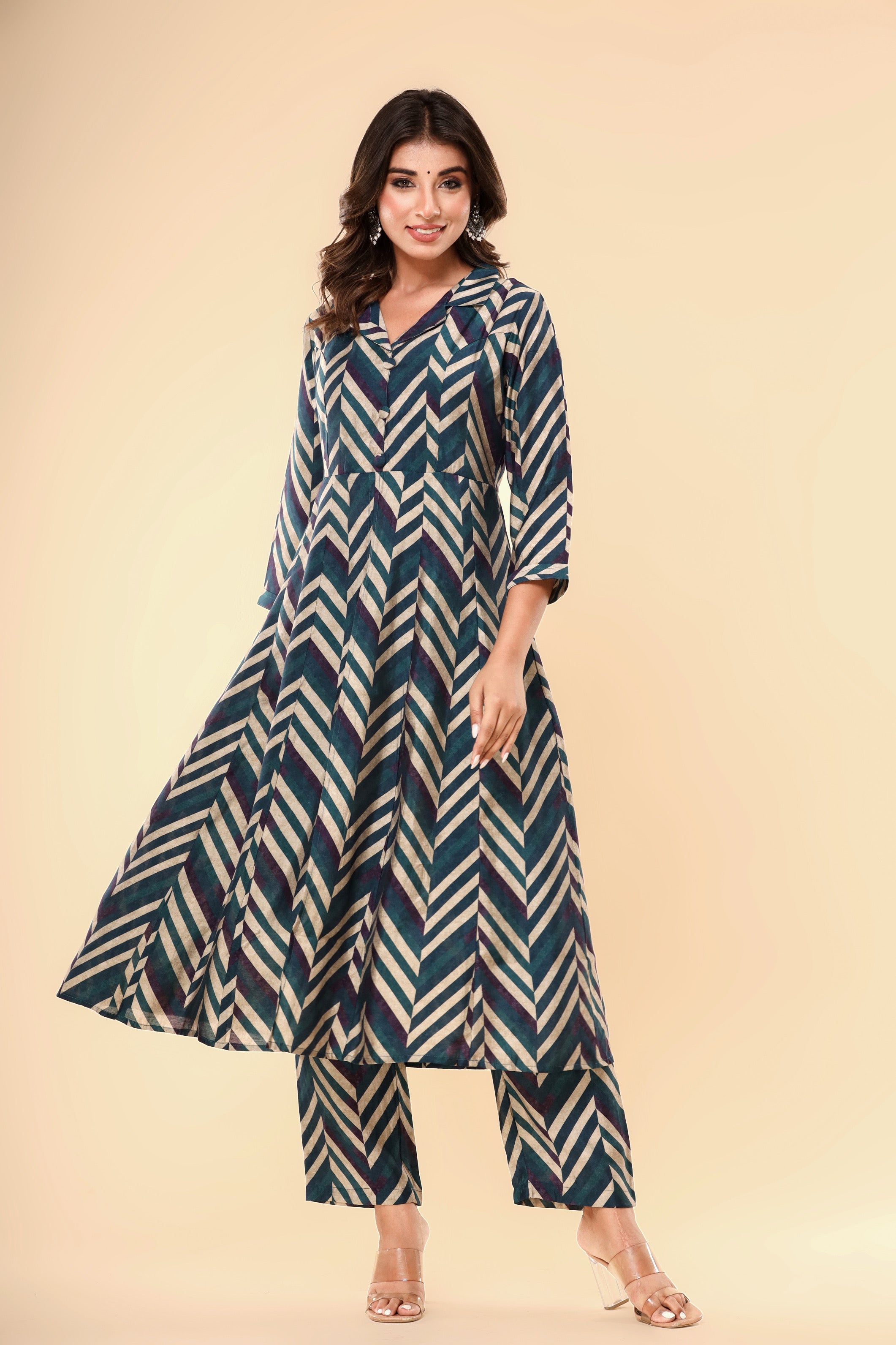 Blue Chevron Print Co-ord Set