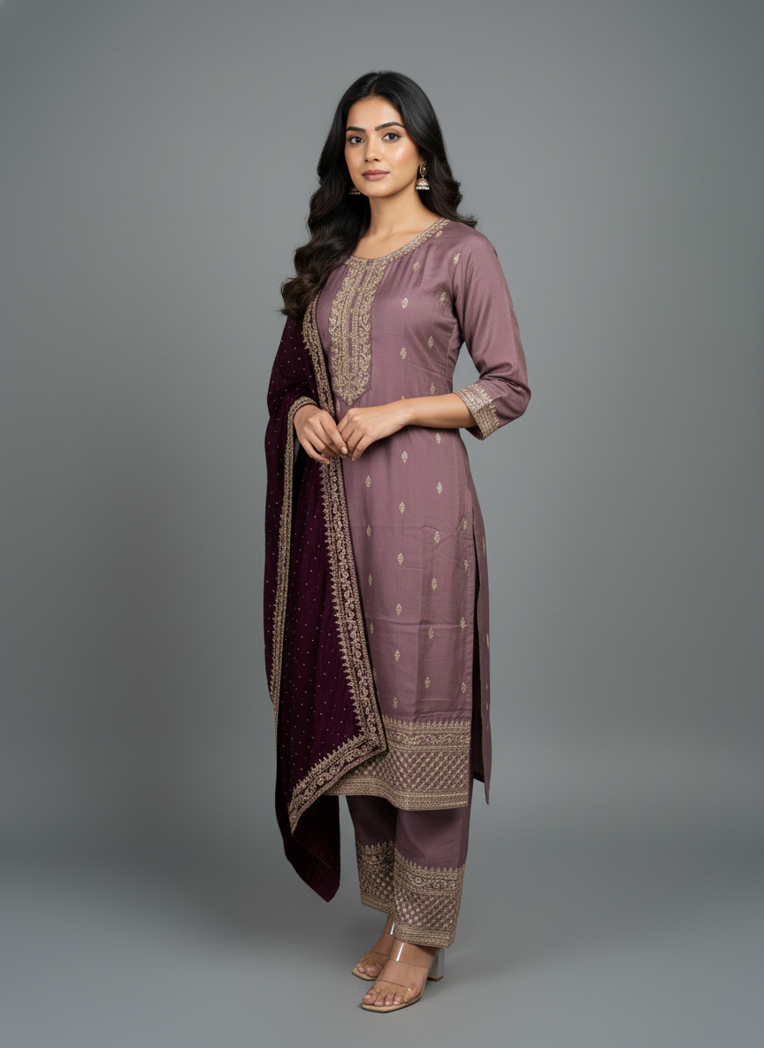 Exclusive Mauve Silk Kurta Set