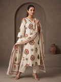 Ivory Mughal Floral Print Premium Cotton Kurta Set