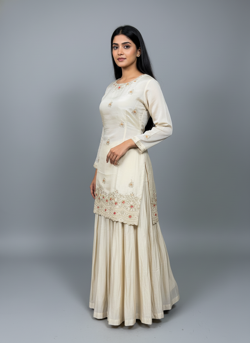 The Sangeet" — Ivory Embroidered Sharara Set