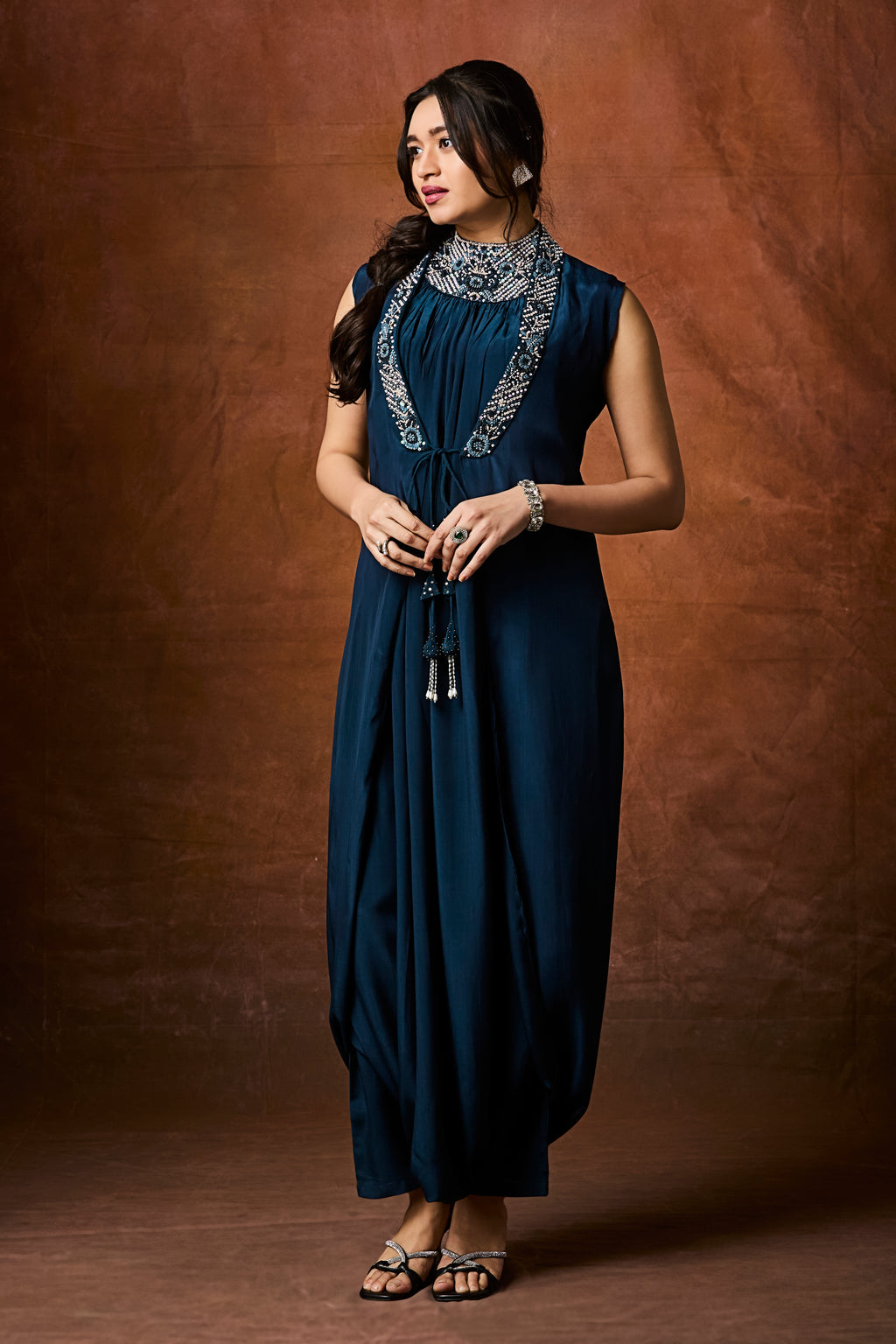 Modern Moroccan-Inspired Jumpsuit with Beaded Collar
