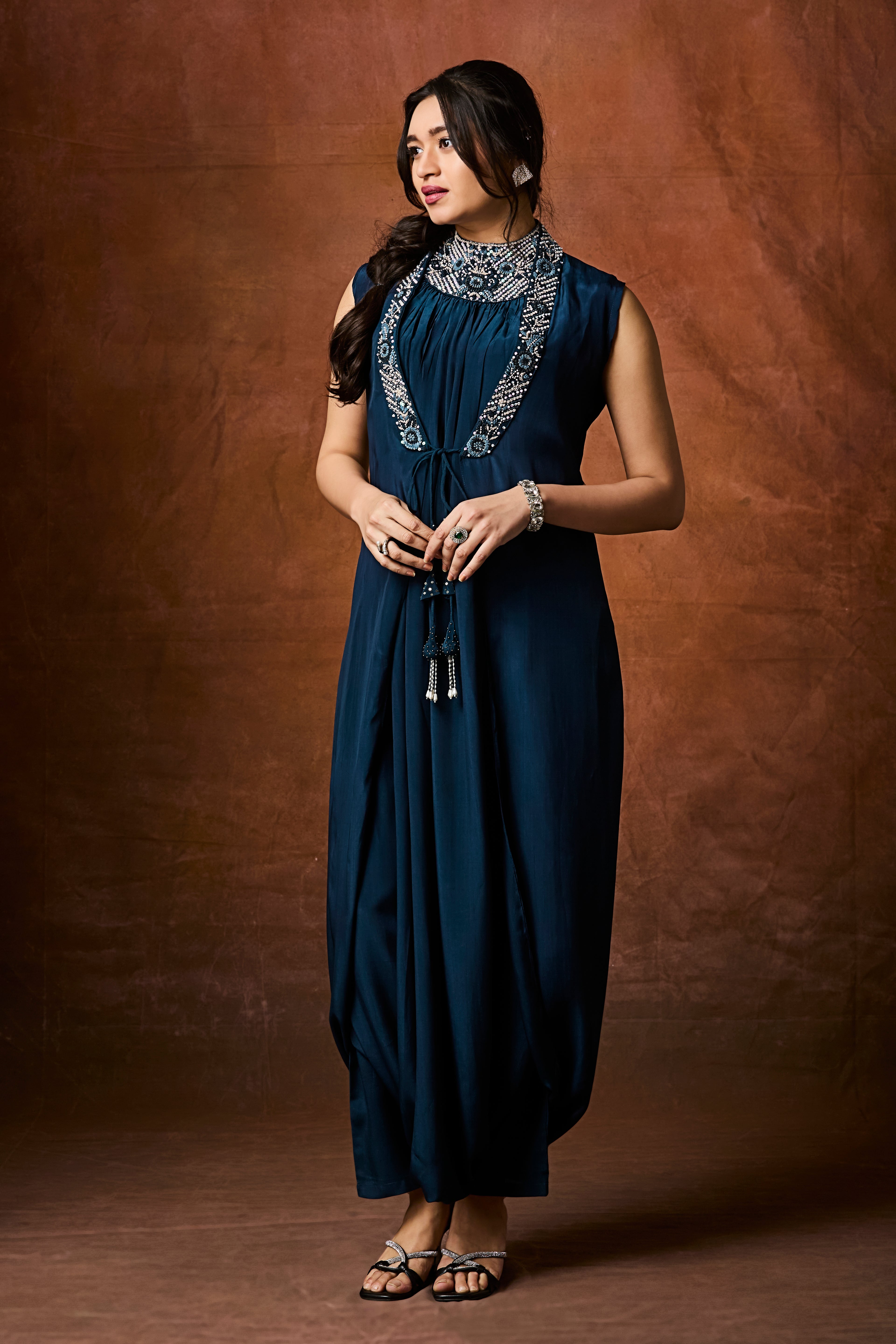 Modern Moroccan-Inspired Jumpsuit with Beaded Collar