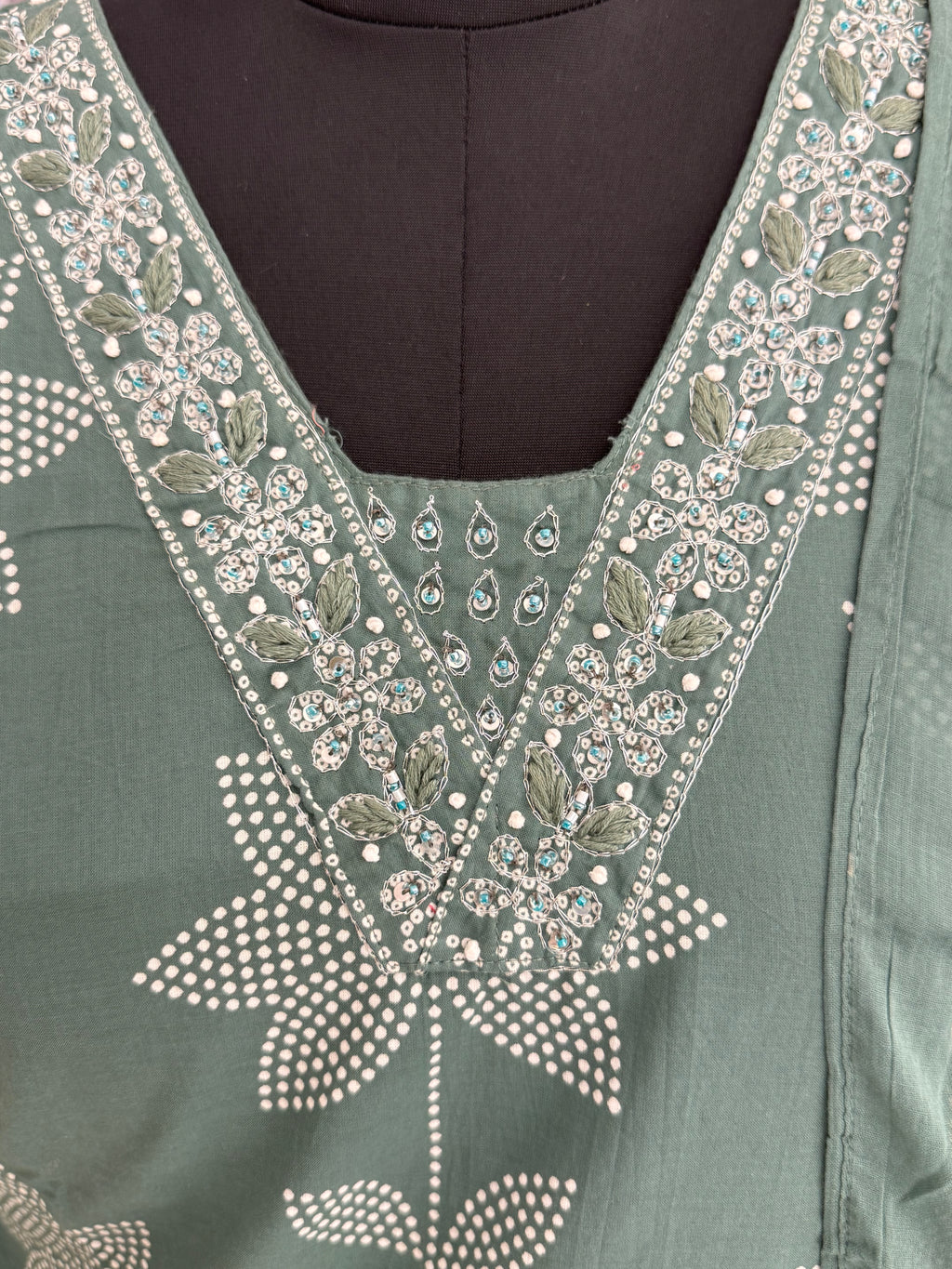 Sage Green Floral Block Print Cotton Kurta Set – Straight Suit