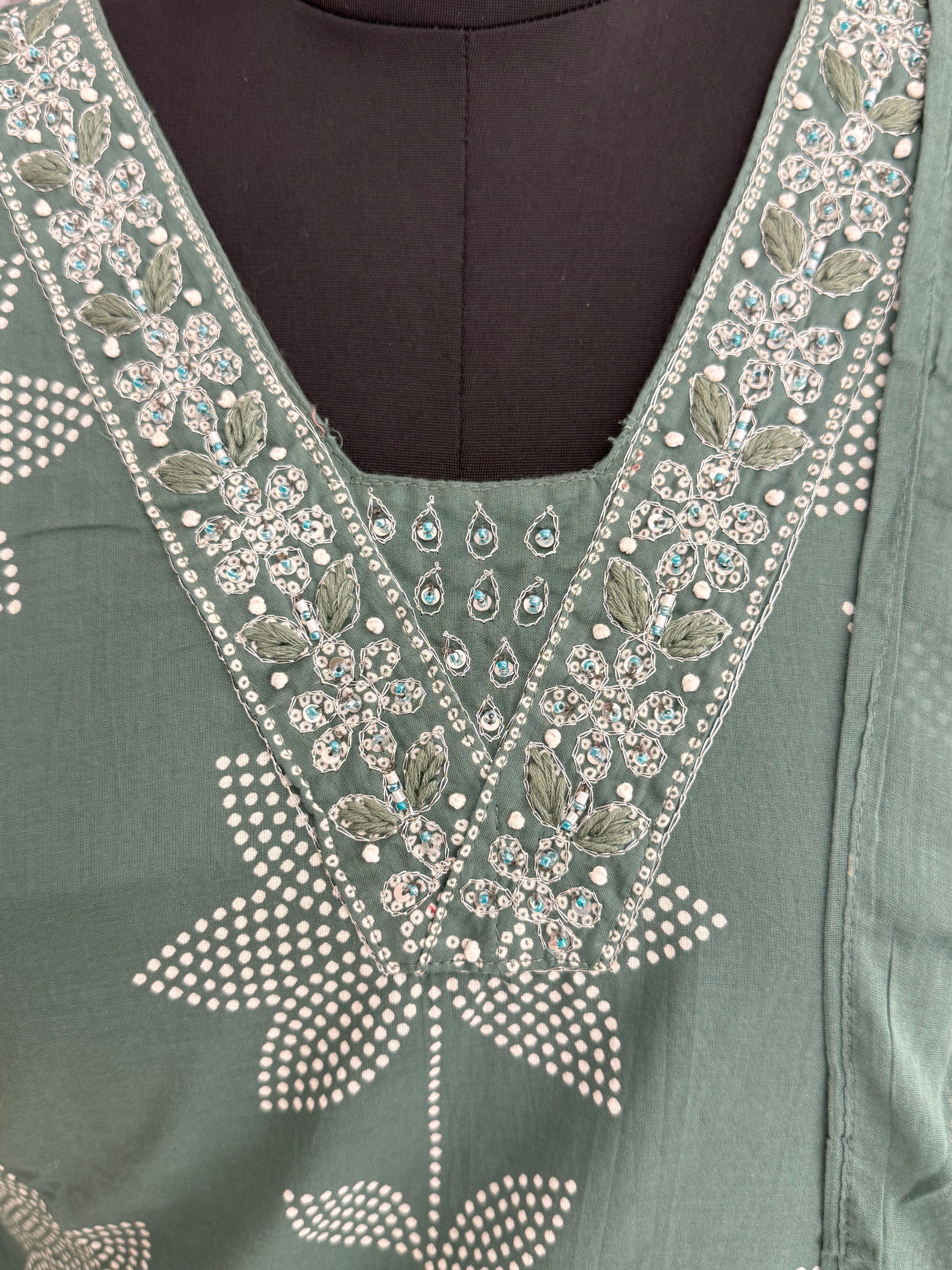Sage Green Floral Block Print Cotton Kurta Set – Straight Suit
