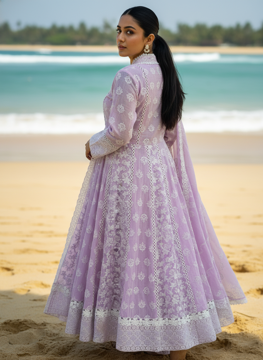 Lavender Embroidered Anarkali Suit