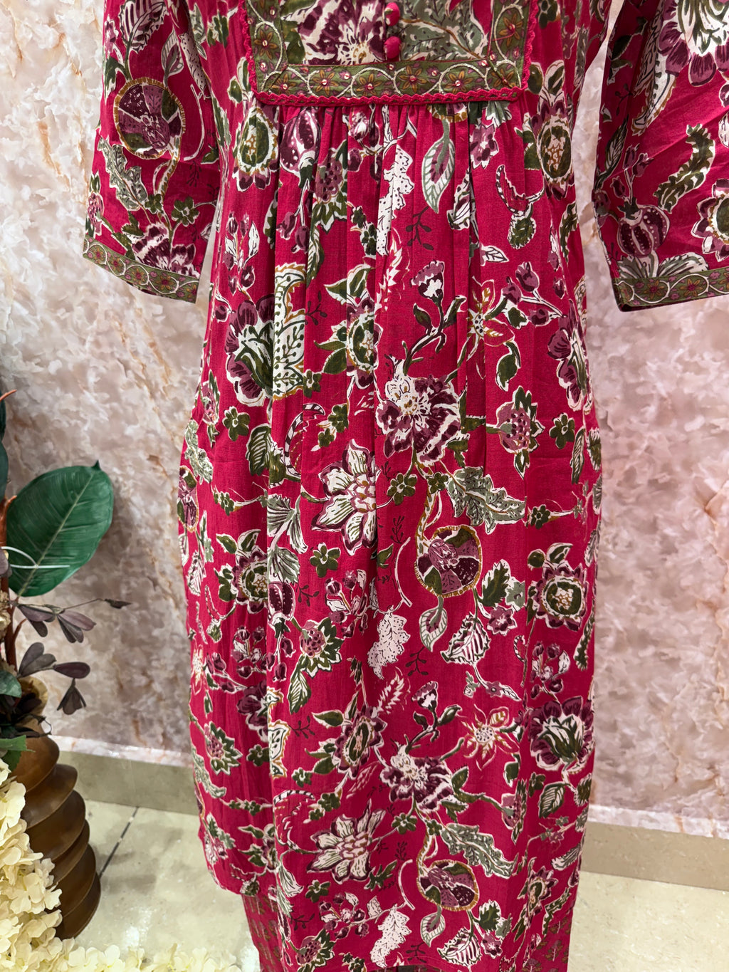 Vibrant Magenta Embroidered Suit Set with Traditional Detailing