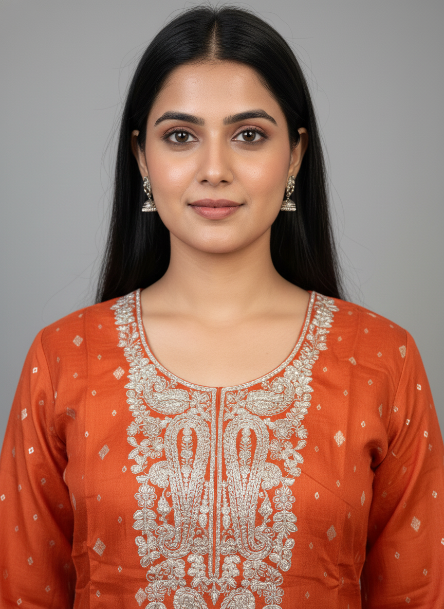 Radiant Orange Silk Embroidered Salwar Suit Set