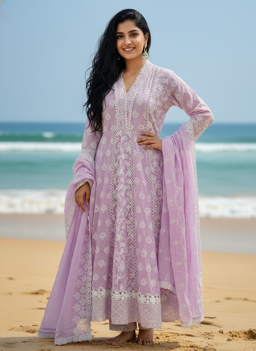 Lavender Embroidered Anarkali Suit