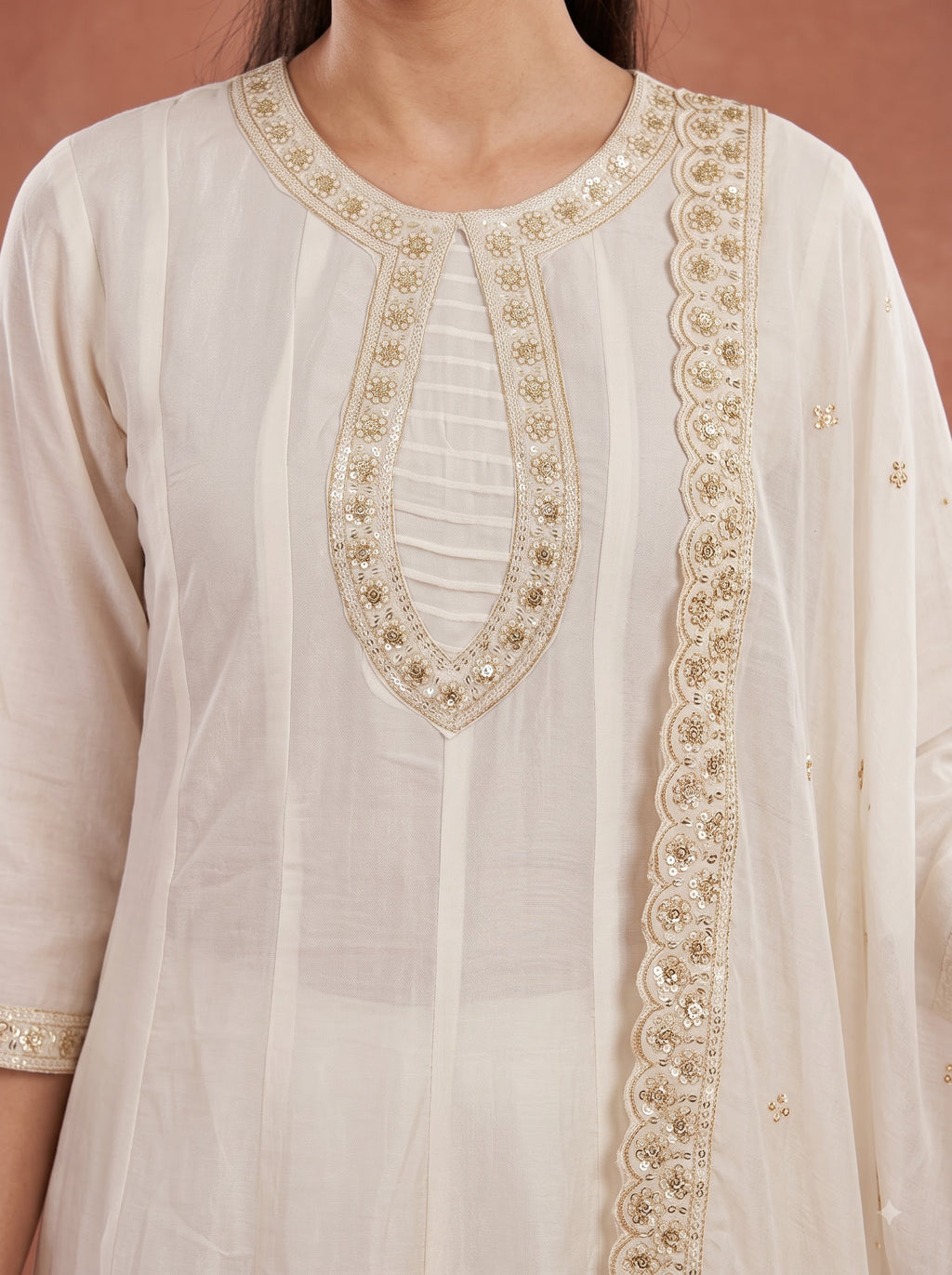 Ivory Zari Embroidered Silk Anarkali Kurta Set