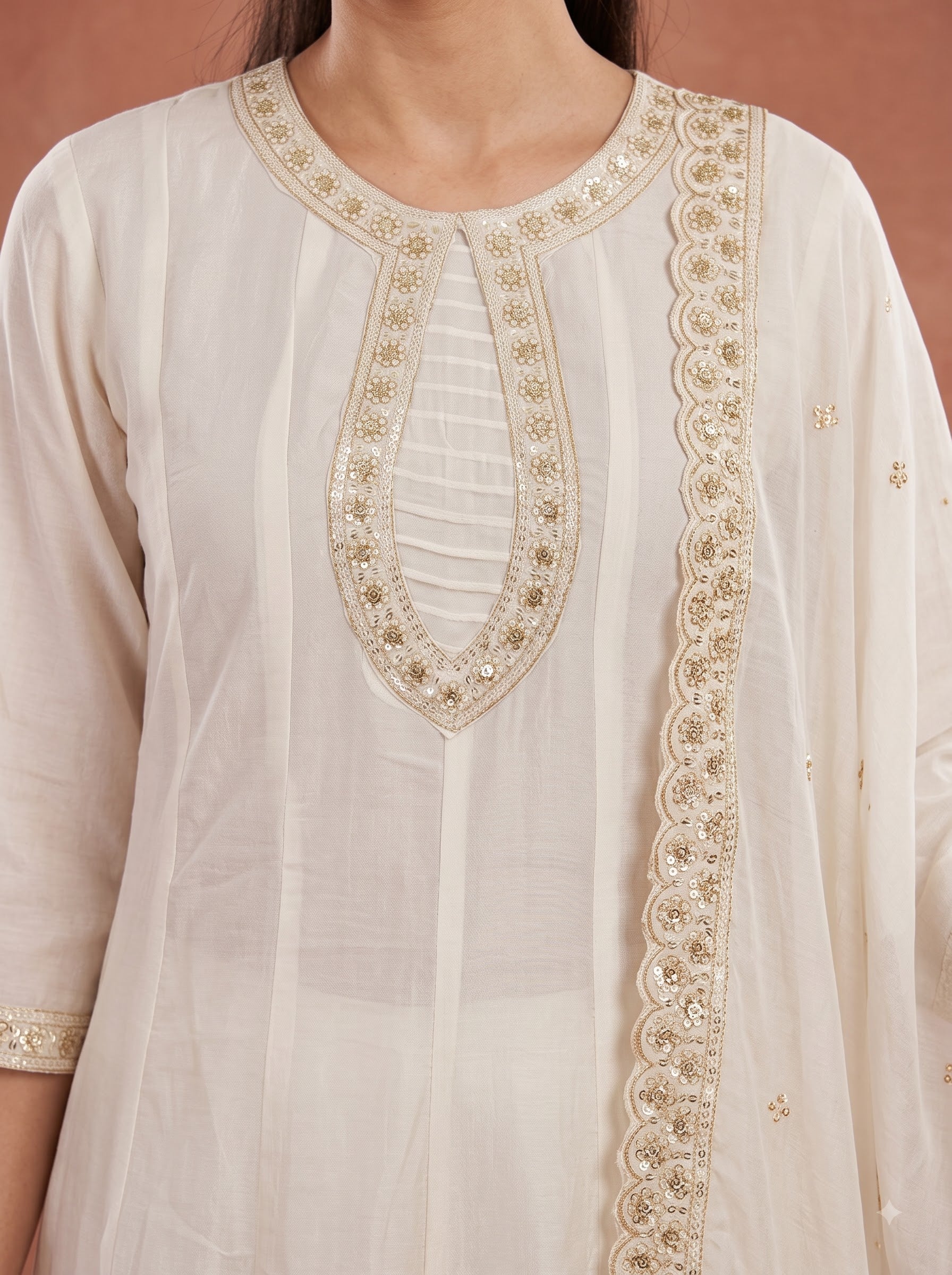 Ivory Zari Embroidered Silk Anarkali Kurta Set