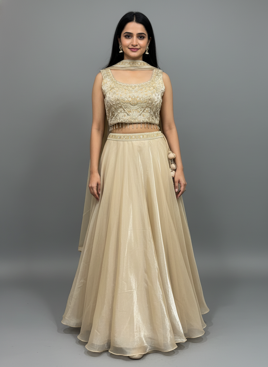 Elegant Metallic Rim Jhim Skirt Set for Reception/Cocktail