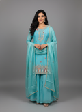 Light Firozee Georgette Kurta Set with Multi-Color Thread and Sequin Embroidery