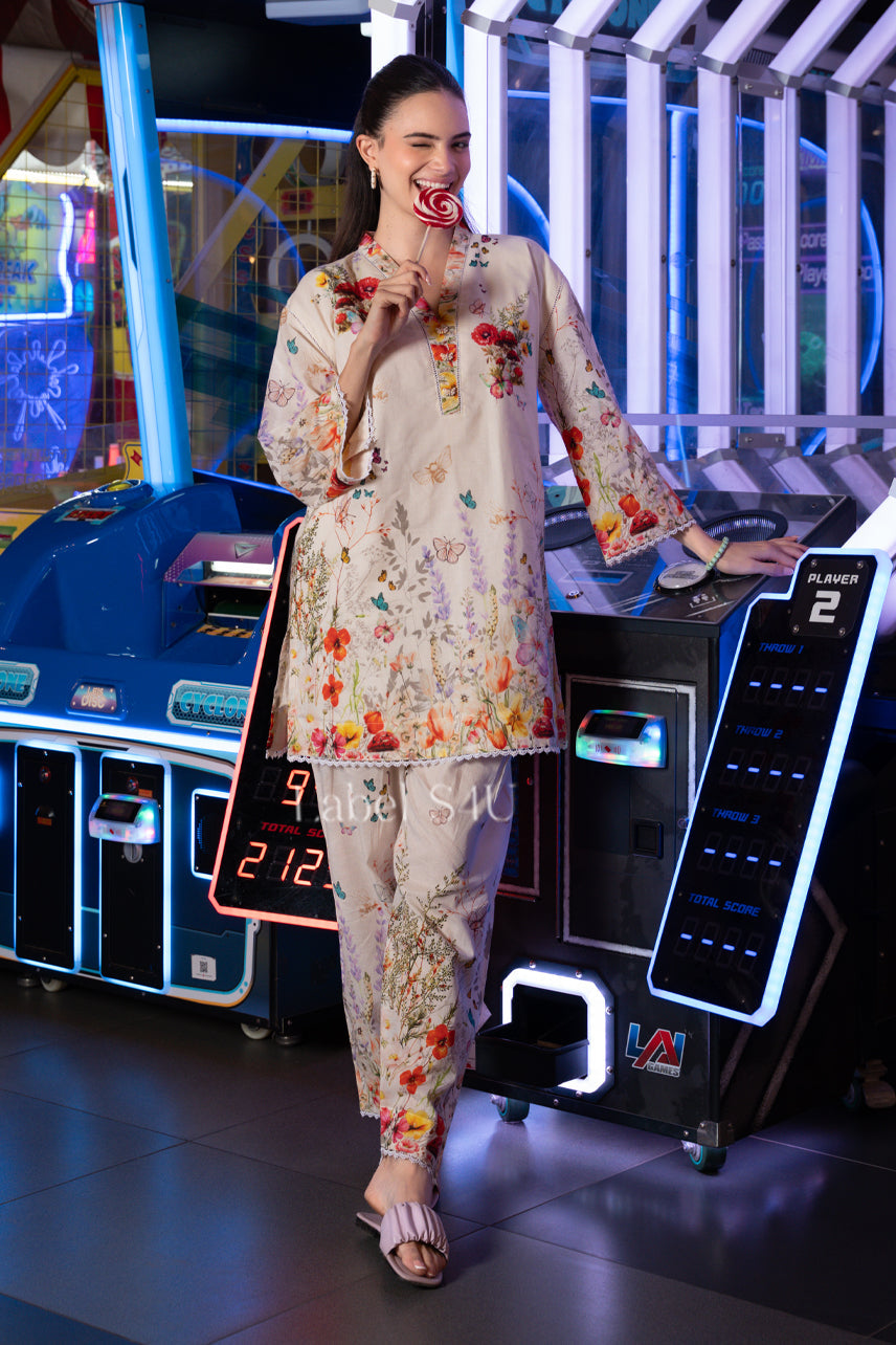 Cream Printed Co-ord Set