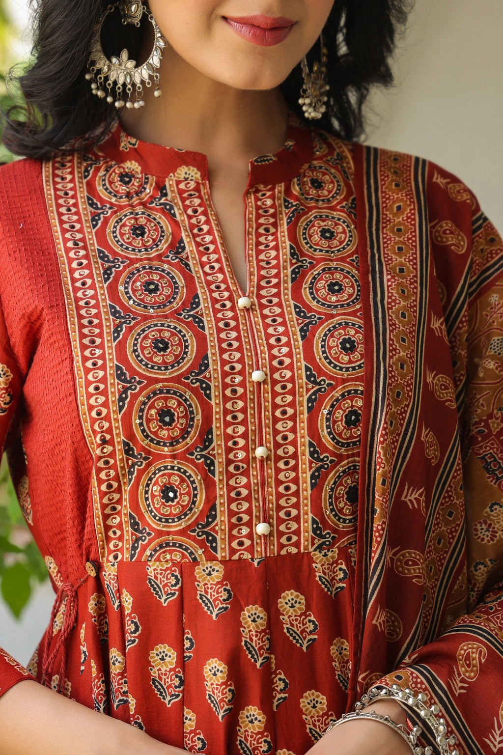 Gulnaar Rust Cotton Anarkali Set