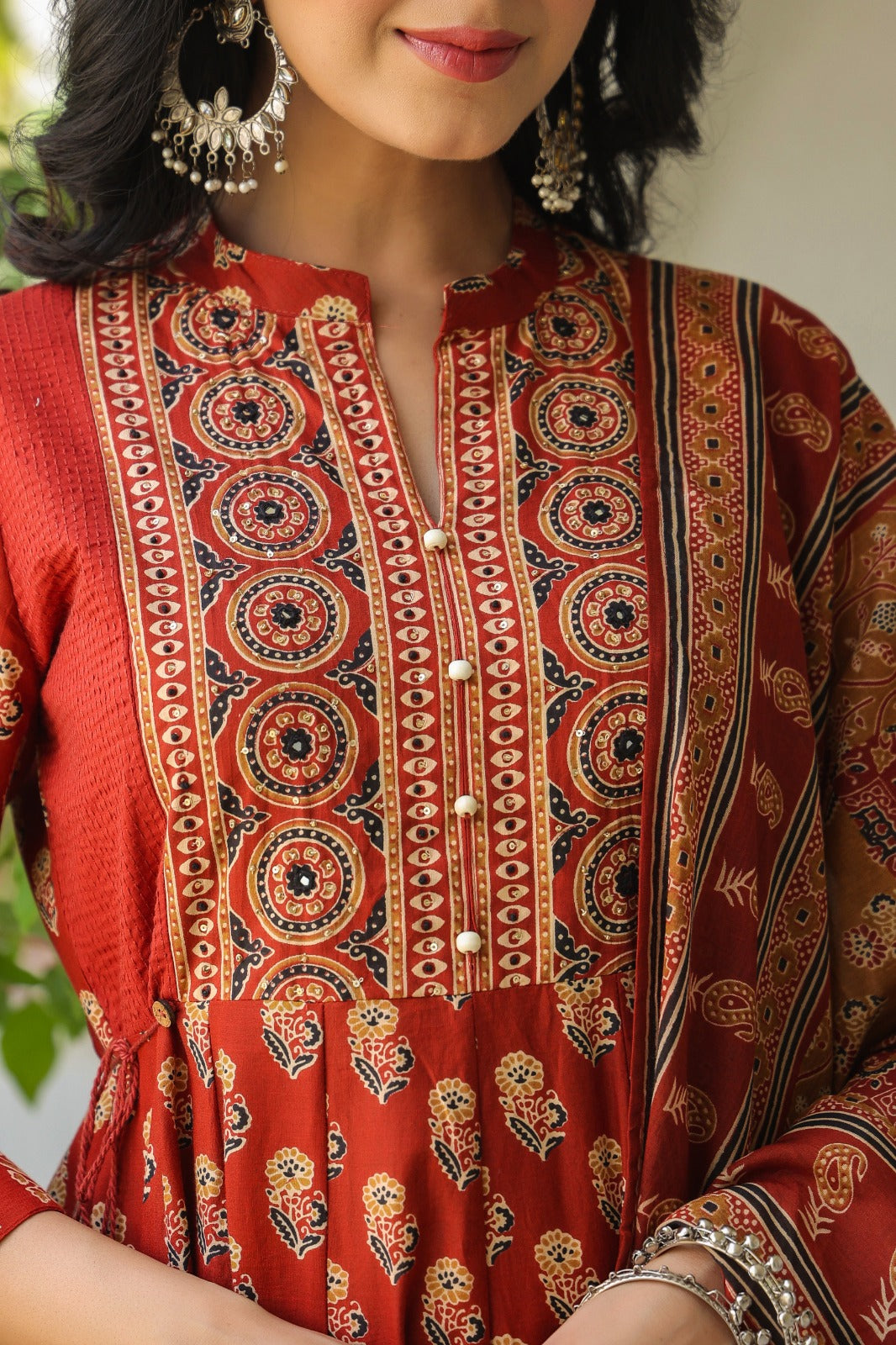Gulnaar Rust Cotton Anarkali Set