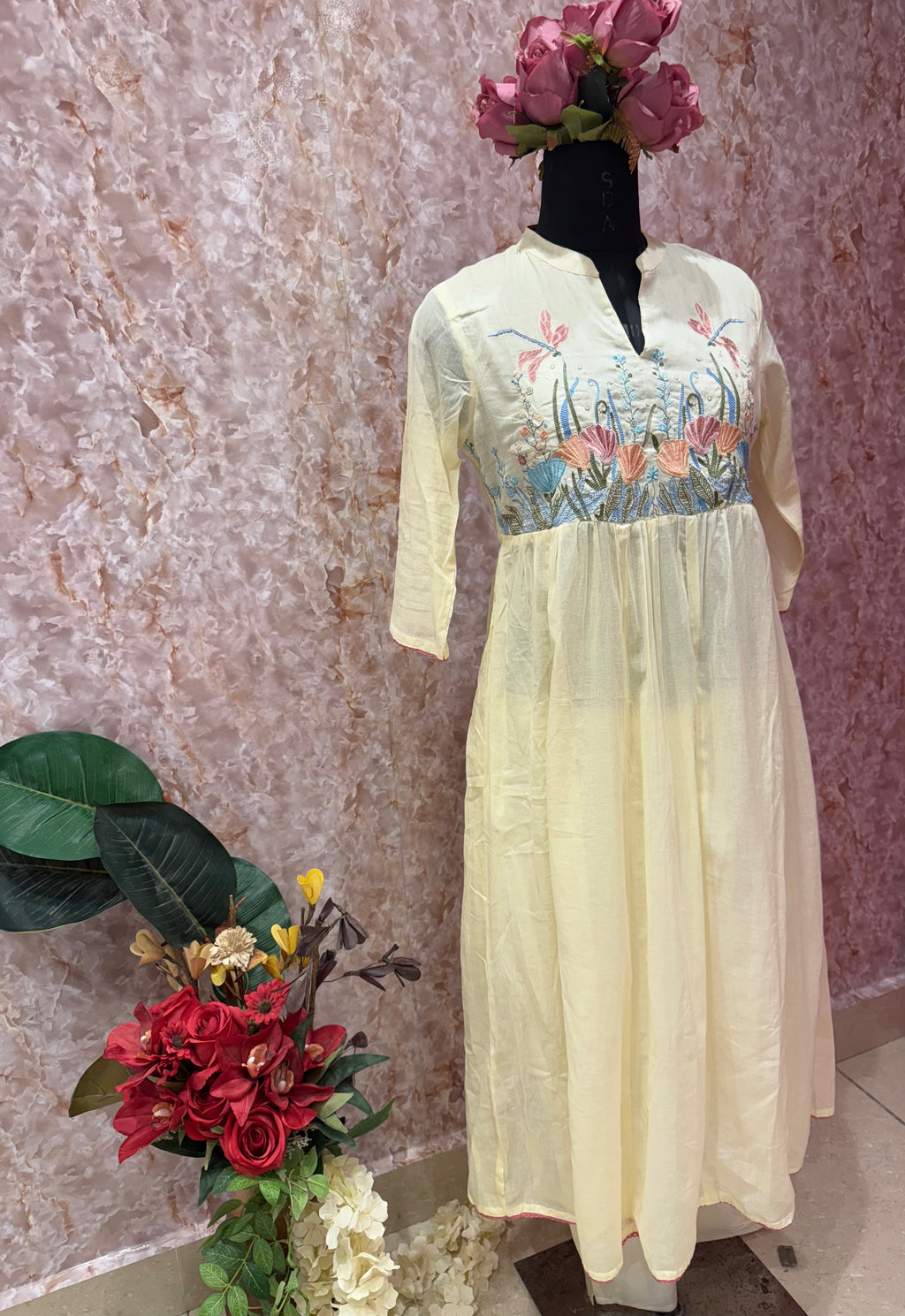 Sunshine Meadow: Soft Yellow Mul Cotton Anarkali Set