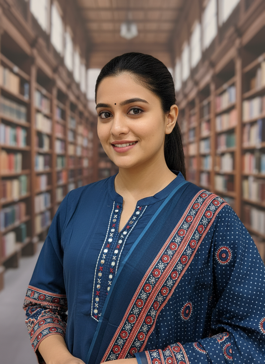 Royal Indigo Ajrakh Print Suit Set with Mirror-Work Neckline