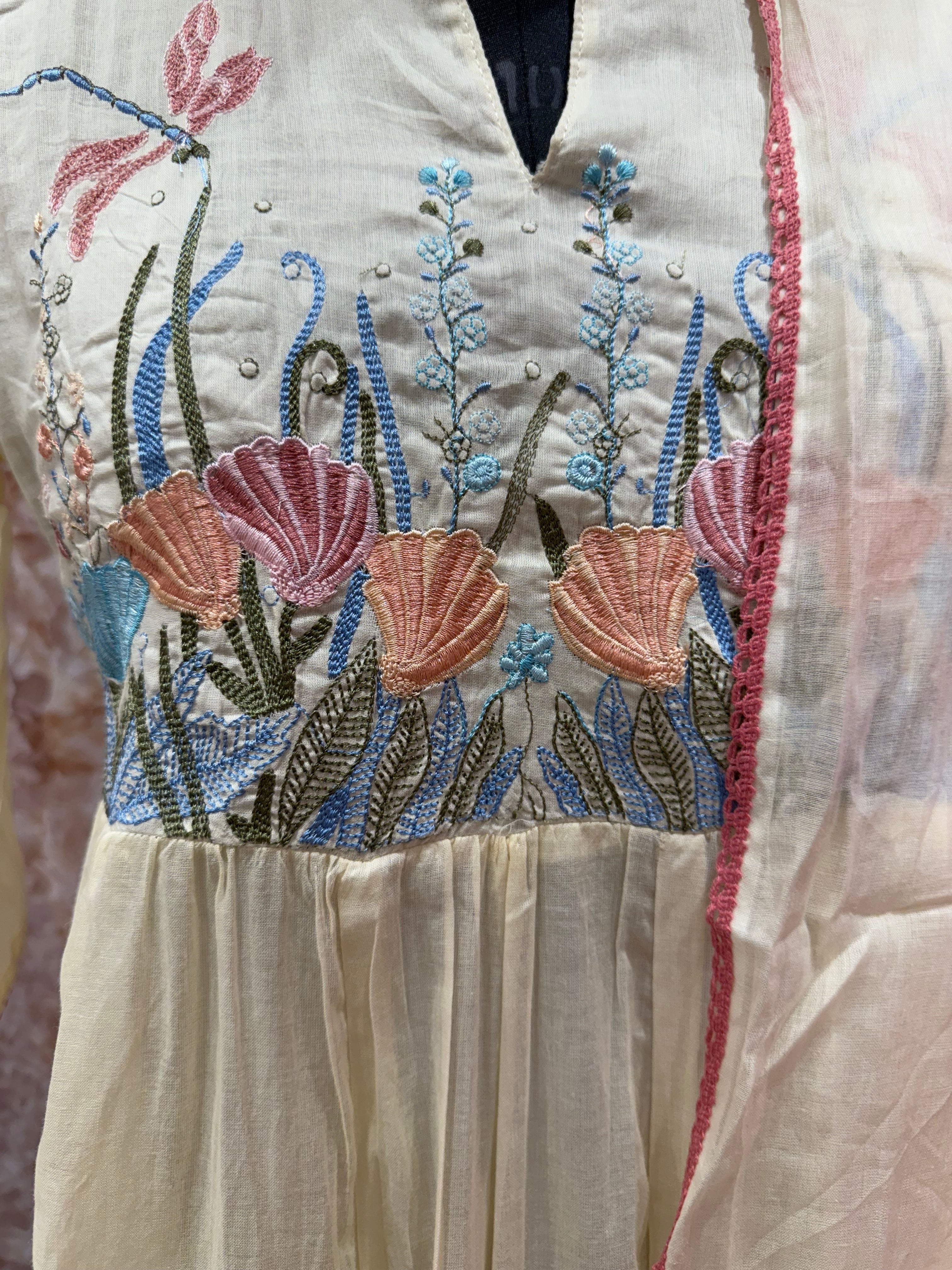 Sunshine Meadow: Soft Yellow Mul Cotton Anarkali Set