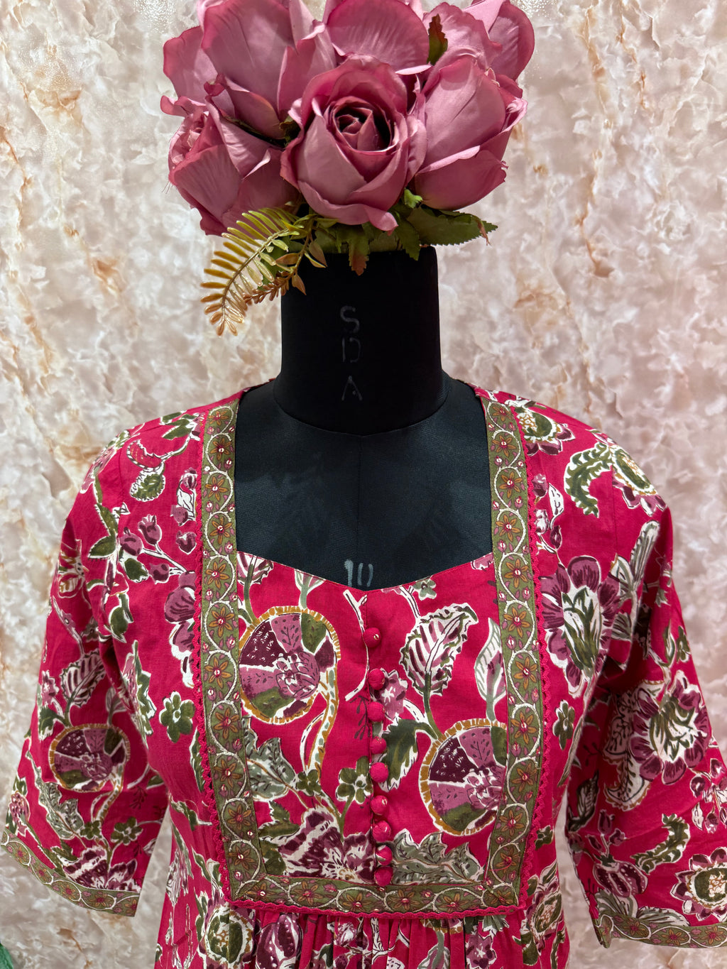 Vibrant Magenta Embroidered Suit Set with Traditional Detailing