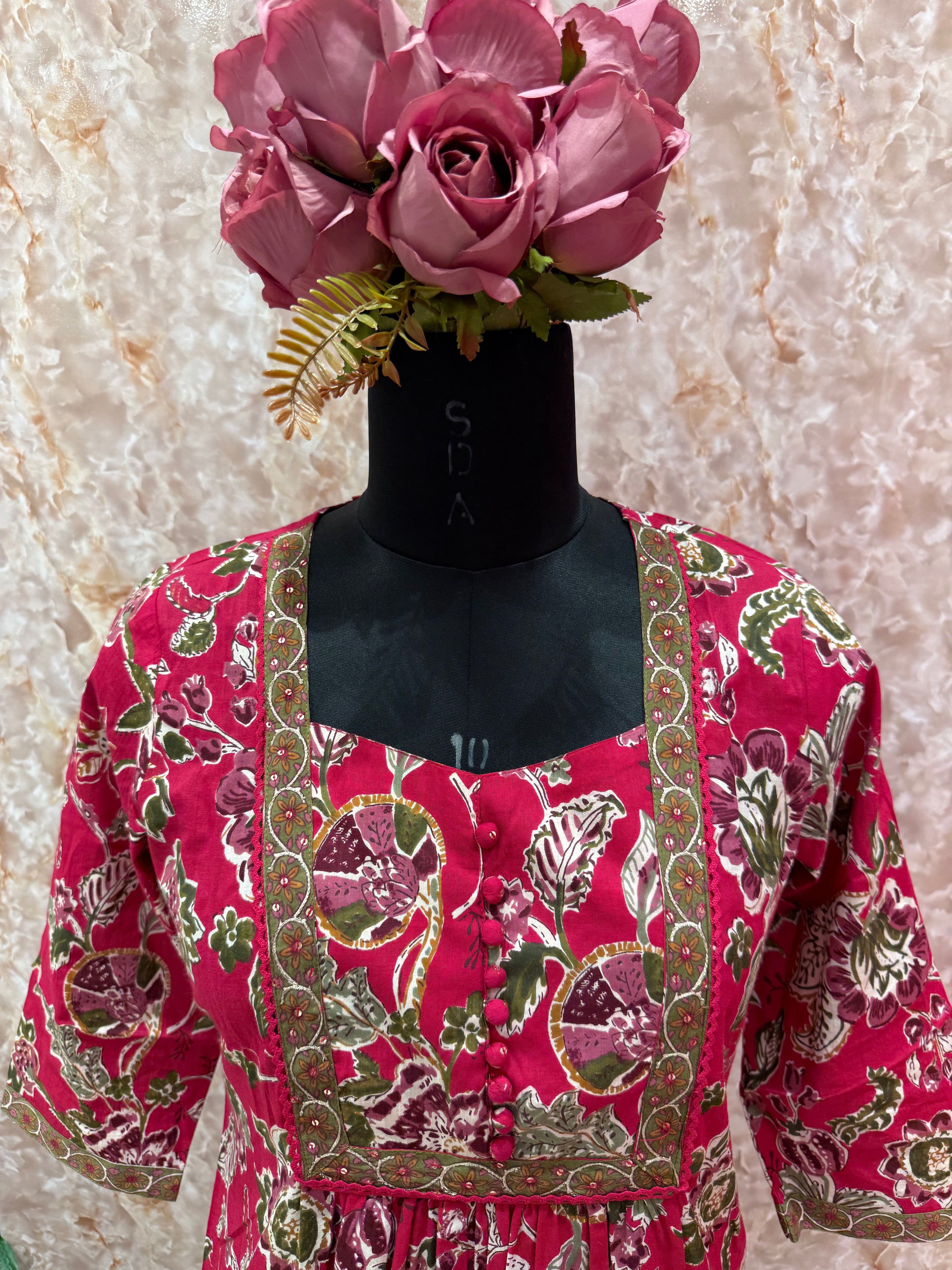 Vibrant Magenta Embroidered Suit Set with Traditional Detailing