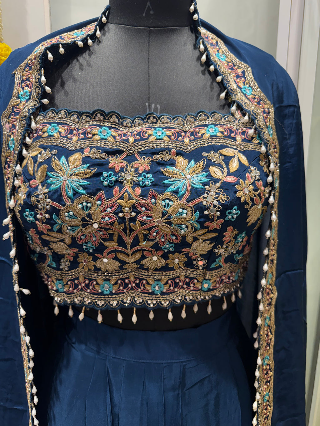 Blue Crepe Skirt Set | Cape Style Festive Outfit