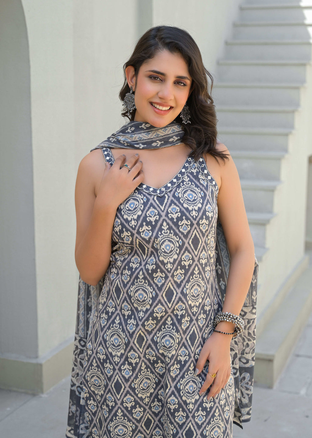 Cut Sleeves Grey Cotton Suit