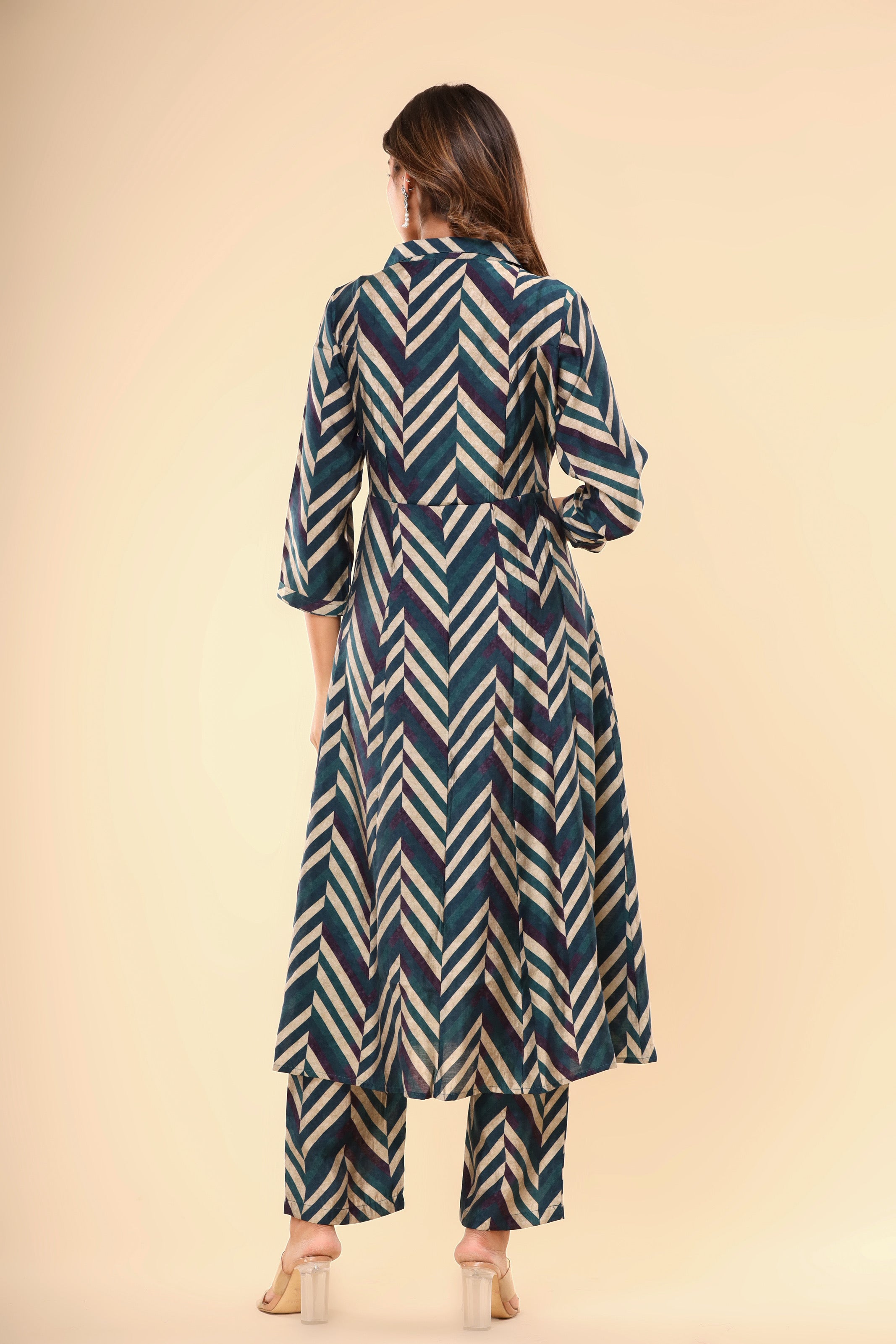 Blue Chevron Print Co-ord Set