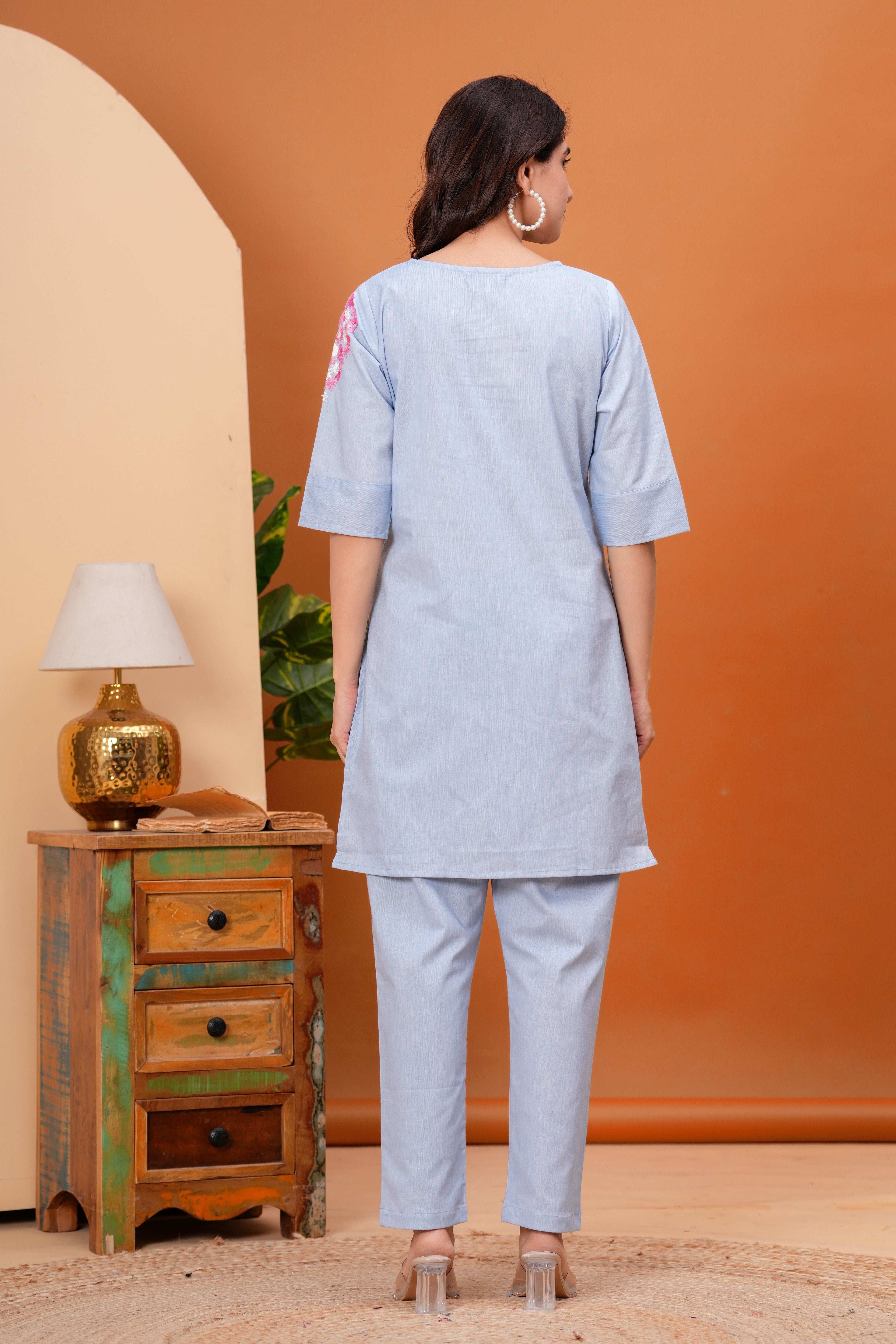 Resham Work Co-ord Set with Katha Work