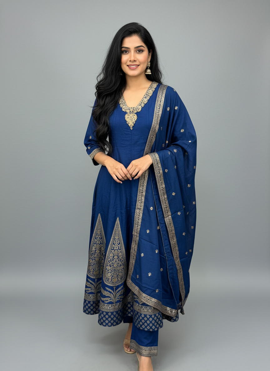 Royal Blue Silk Anarkali Suit