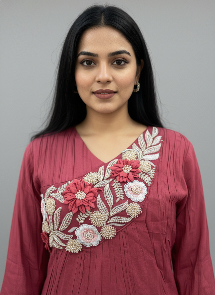 Pure Georgette Kurta with Floral Embroidery and Sharara Set