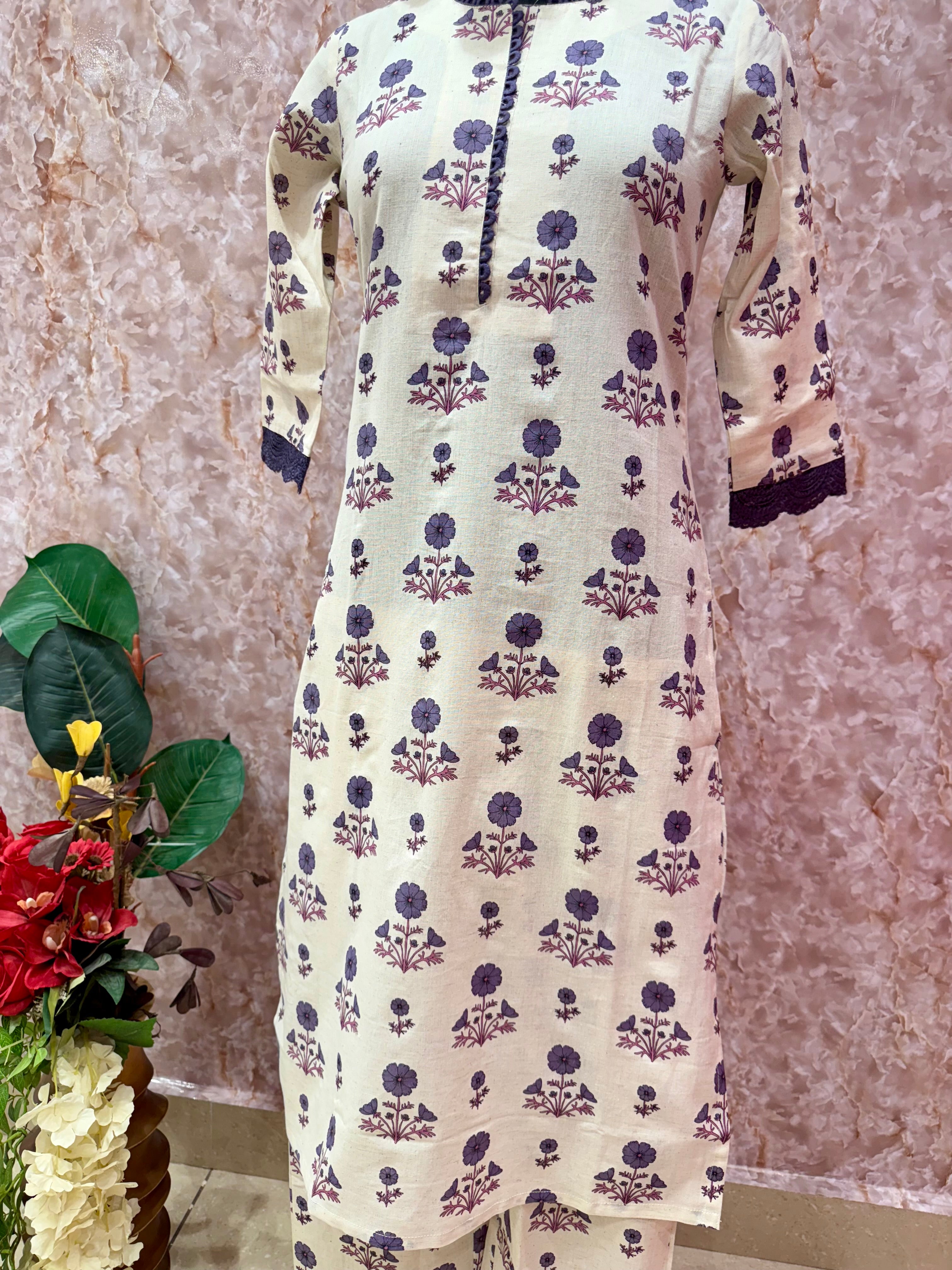 Elegant Bloom: Floral Printed Flex Cotton Kurta Set